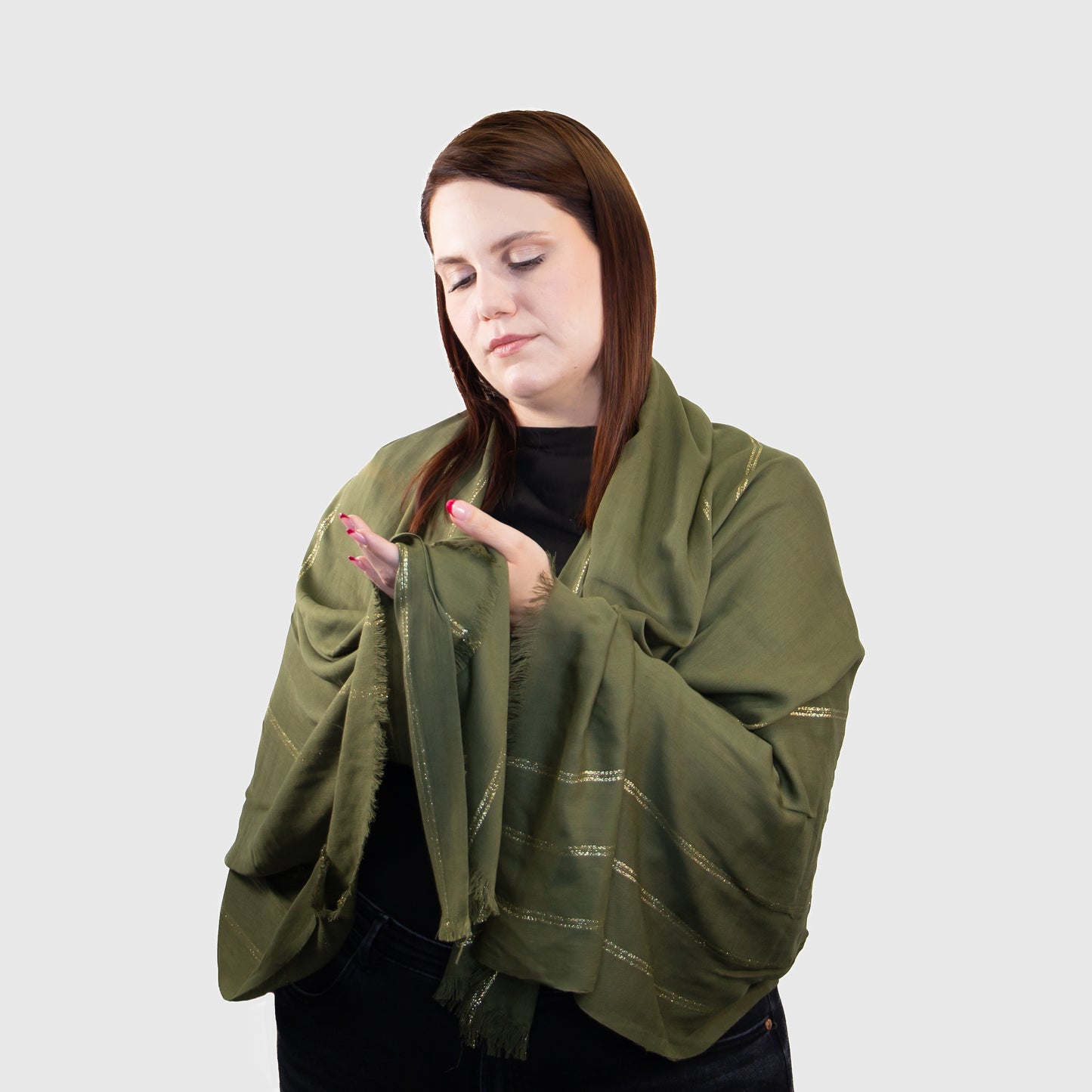 Eșarfă damă comodă cu fire strălucitoare, Stella, 183 x 95 cm - Verde