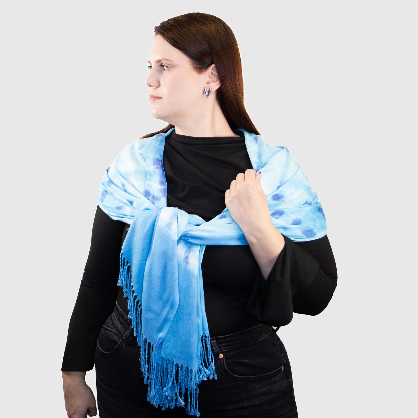 Eșarfă damă comodă, imprimeu tie-dye, 185 x 70 cm - Albastru