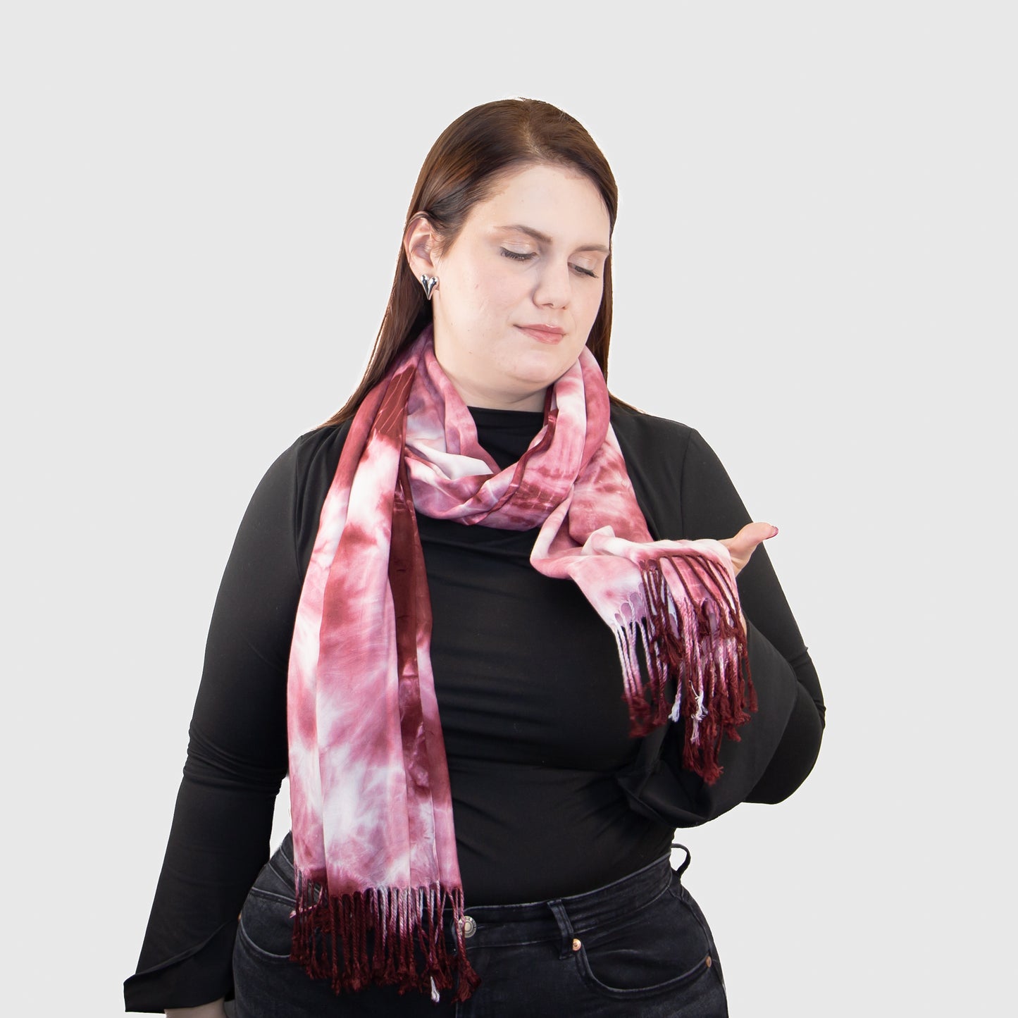 Eșarfă damă comodă, imprimeu tie-dye, 185 x 70 cm - Bordo