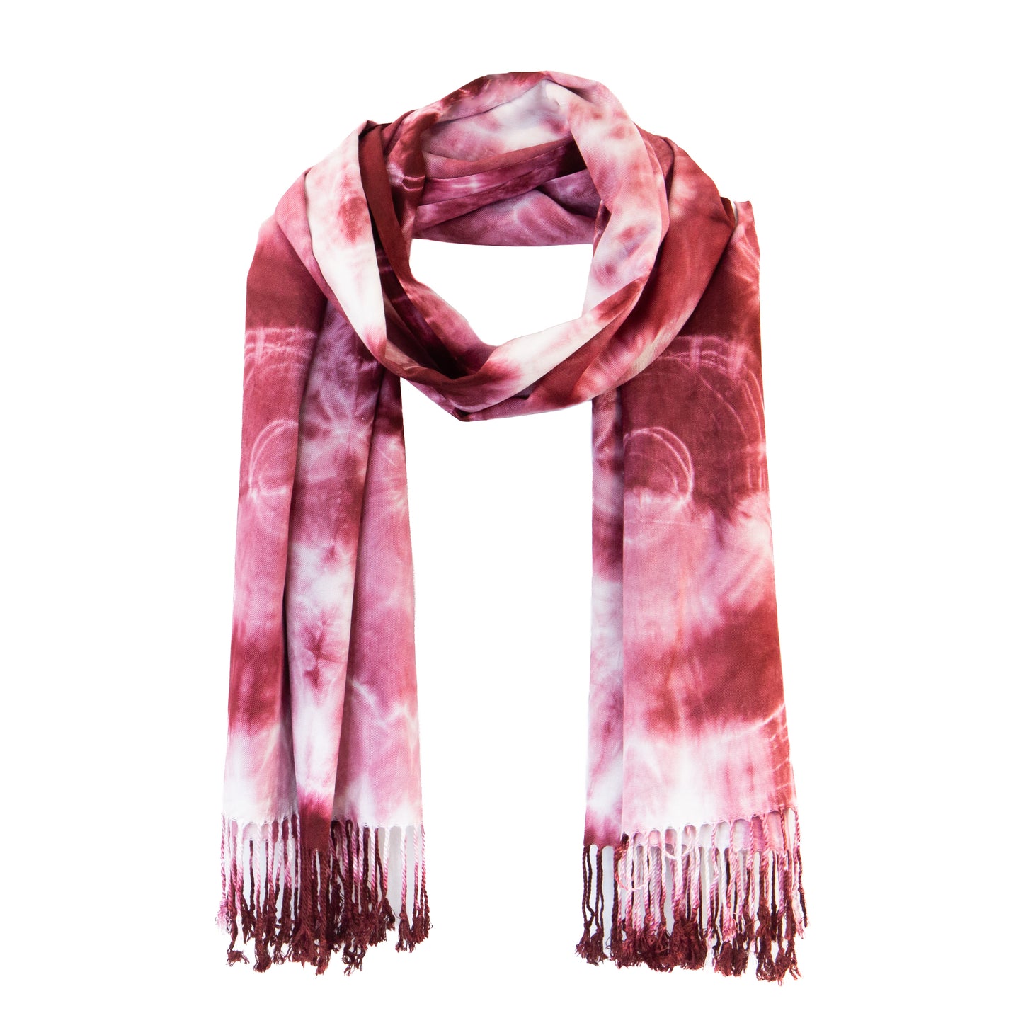 Eșarfă damă comodă, imprimeu tie-dye, 185 x 70 cm - Bordo