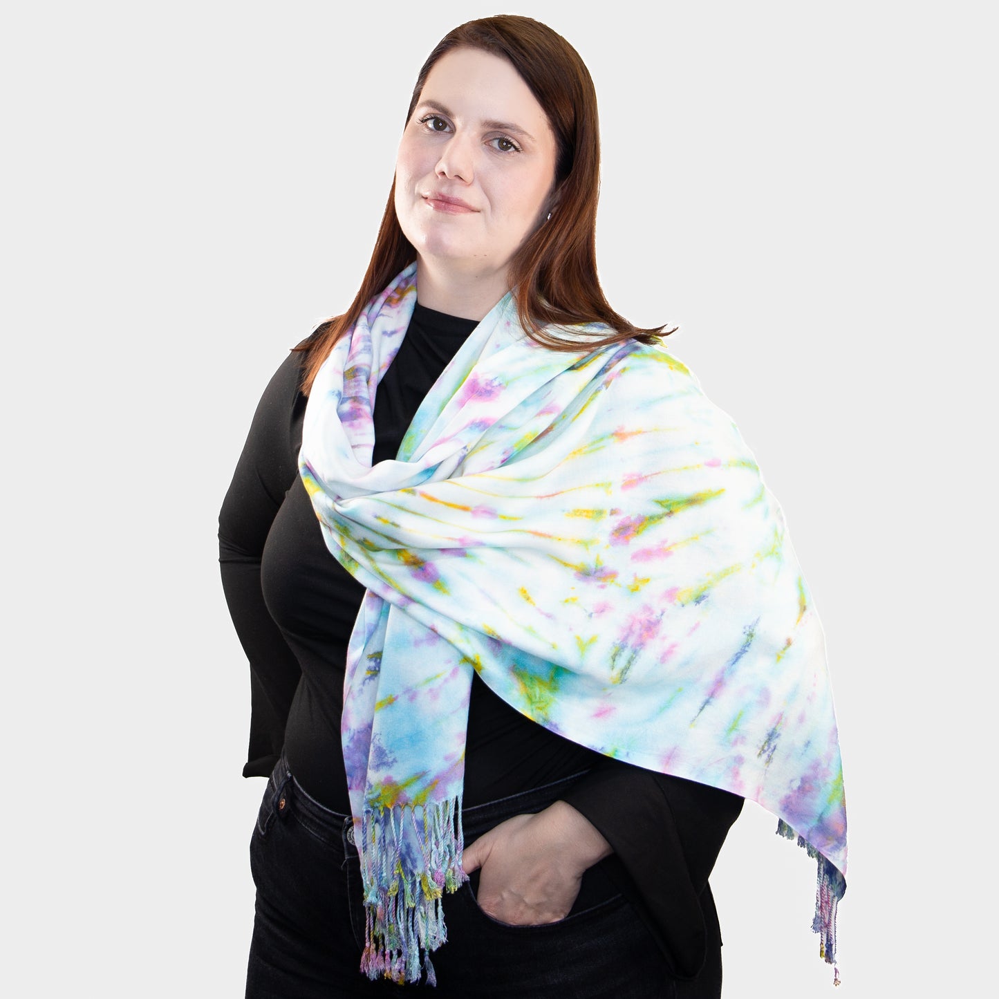 Eșarfă damă comodă, imprimeu tie-dye, 185 x 70 cm - Multicolor