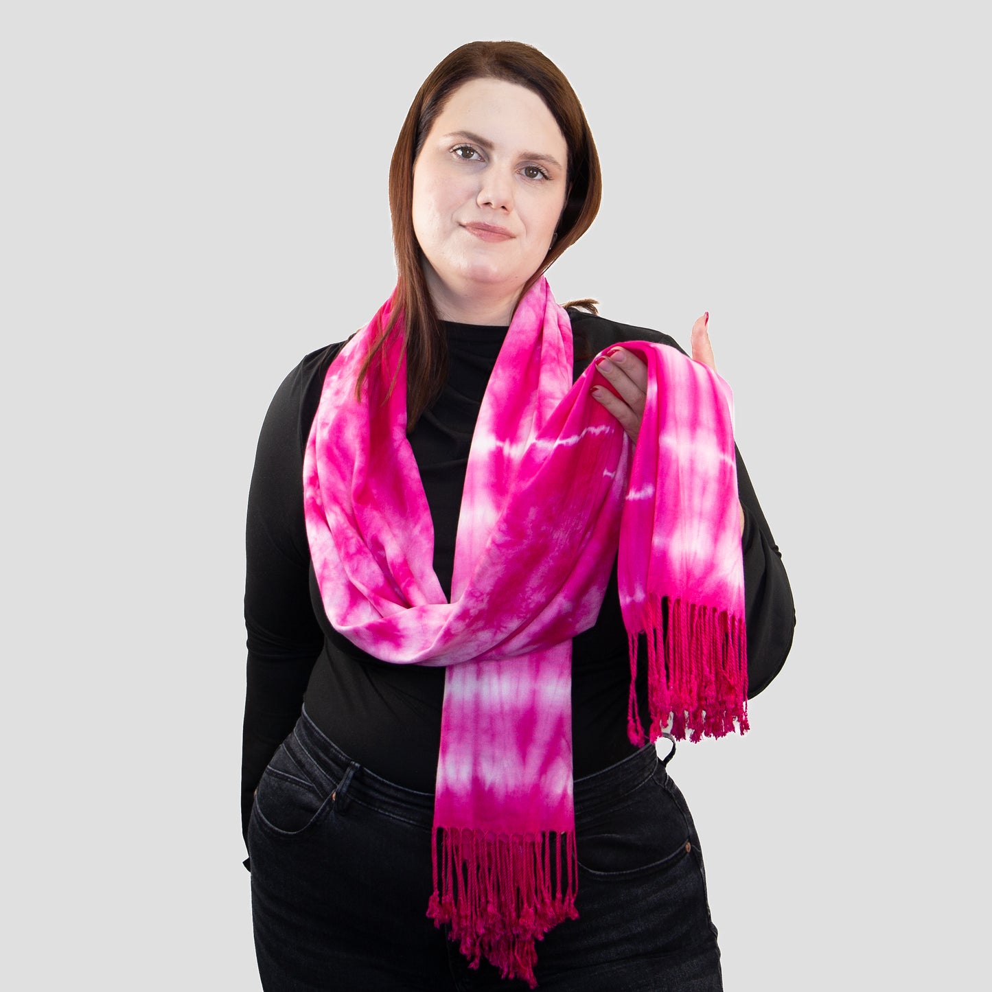 Eșarfă damă comodă, imprimeu tie-dye, 185 x 70 cm - Roz