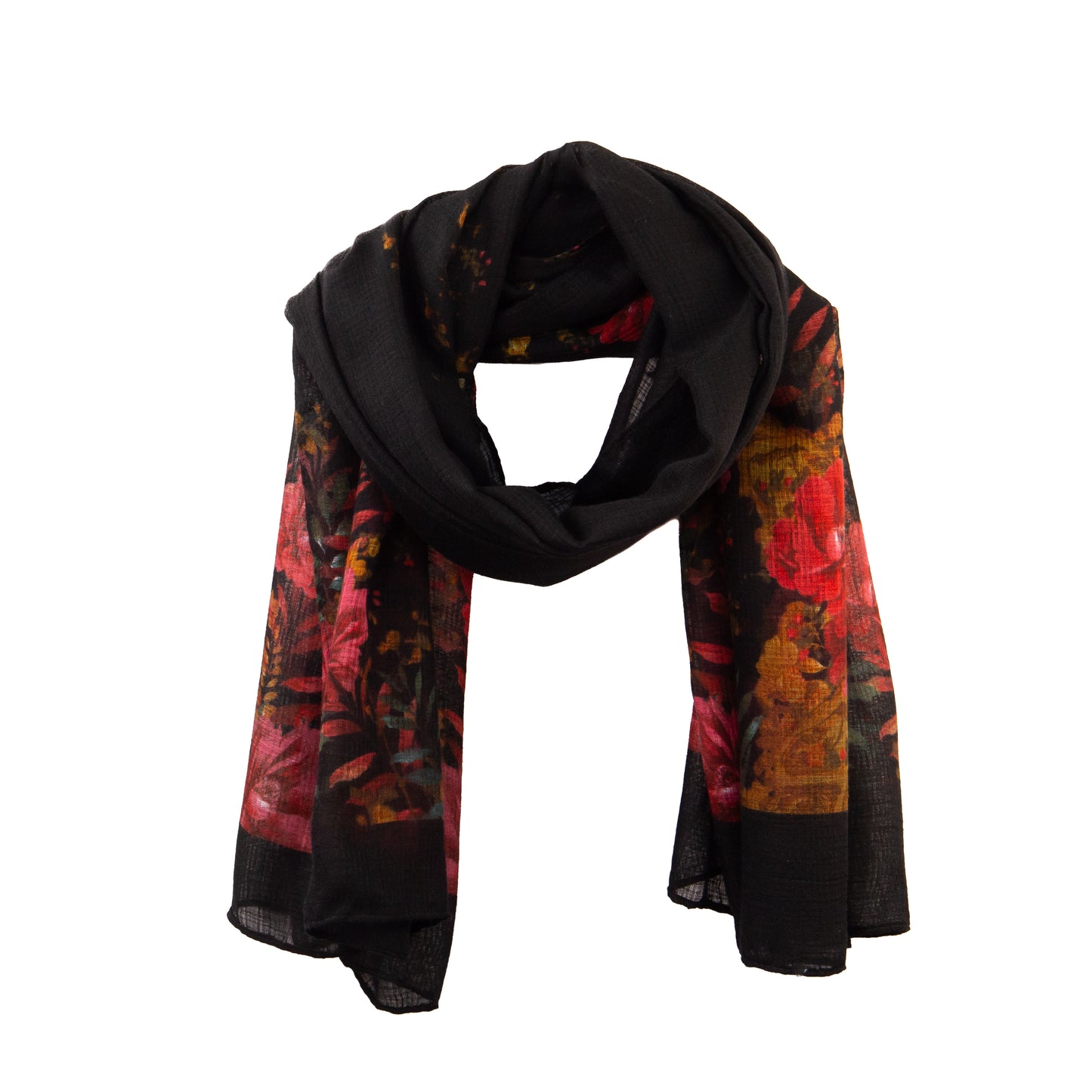 Eșarfă damă comodă și aerată cu trandafiri eleganți, 180 x 80 cm - Negru