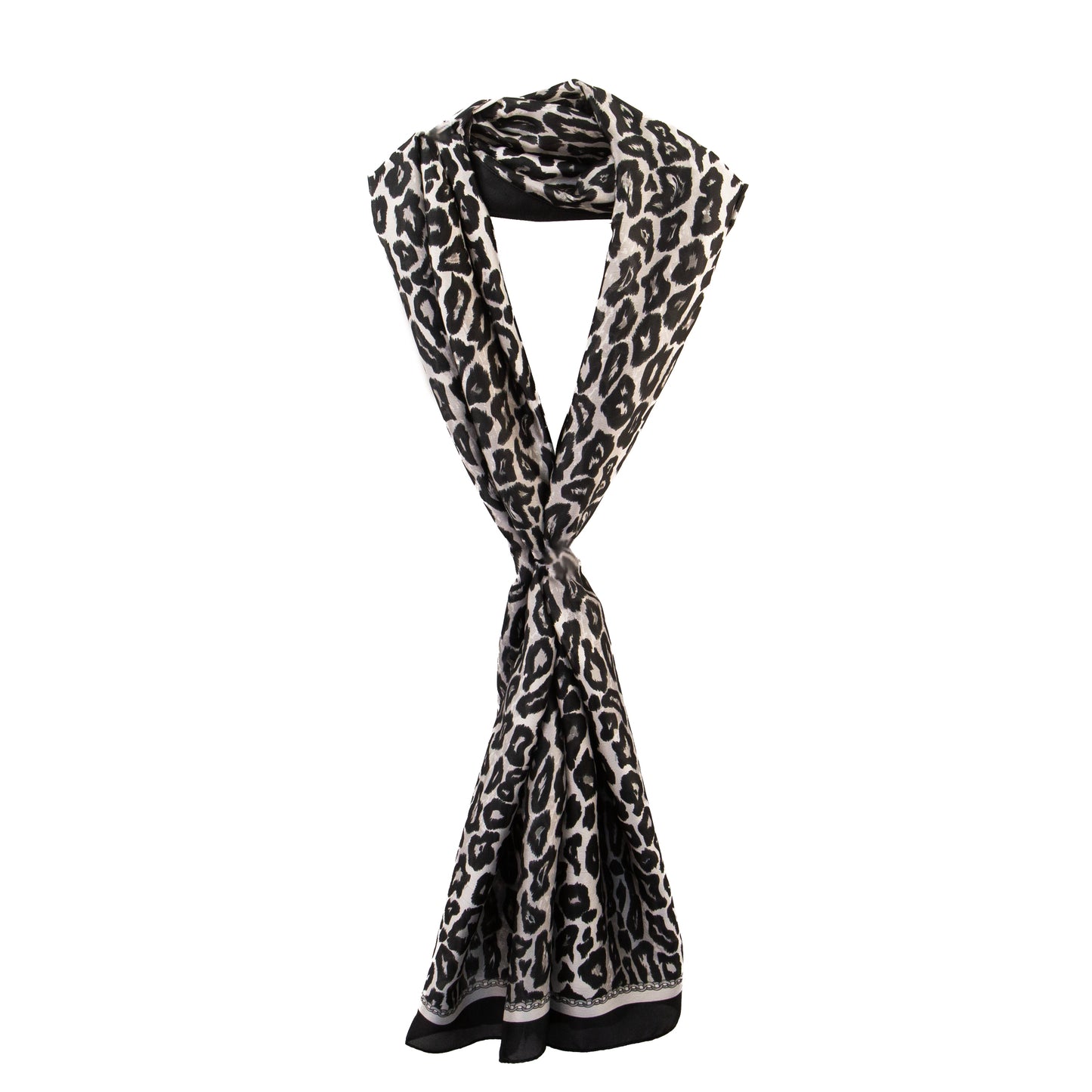 Eșarfă damă cu efect de mătase, animal print, 185 x 90 cm - Negru, Alb