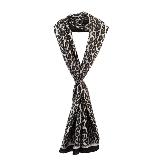 Eșarfă damă cu efect de mătase, animal print, 185 x 90 cm - Negru, Alb