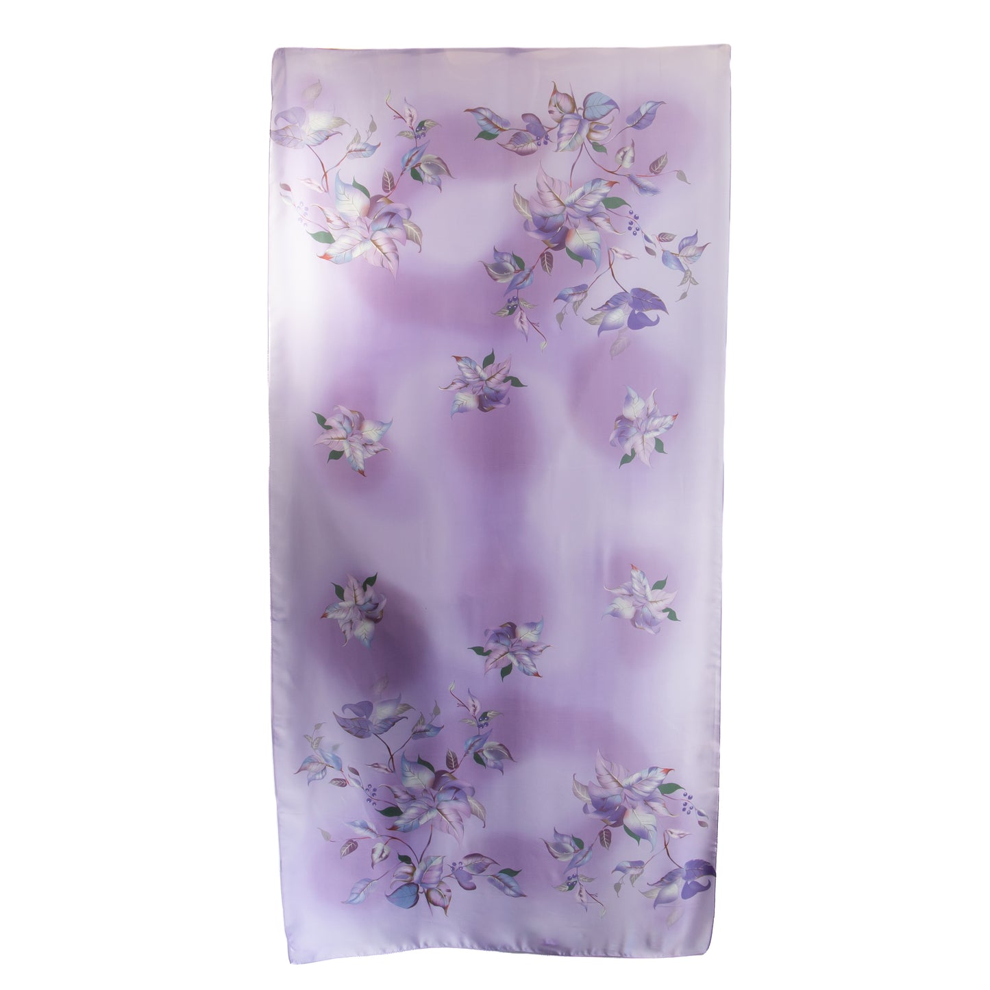 Eșarfă damă cu efect de mătase cu motive botanice, 180 x 60 cm - Mov