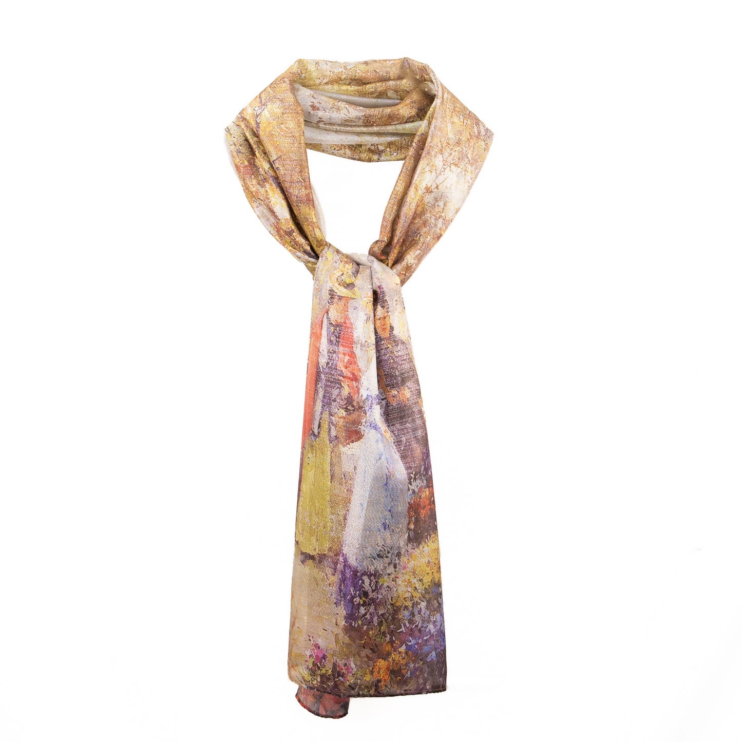 Eșarfă damă cu fire strălucitoare, eleganță de epocă, 182 x 70 cm - Maro, Galben