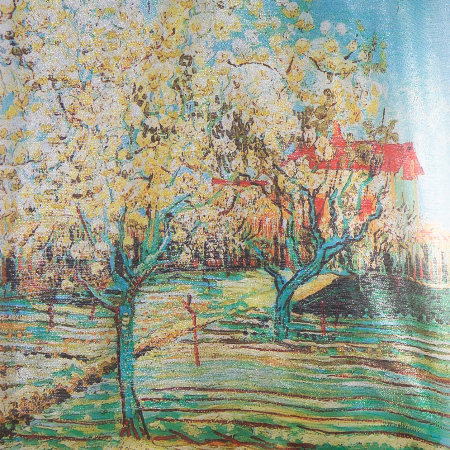 Eșarfă damă cu fire strălucitoare, grădină cu arbori, 183 x 70 cm - Albastru, Galben
