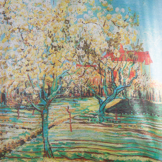 Eșarfă damă cu fire strălucitoare, grădină cu arbori, 183 x 70 cm - Albastru, Galben