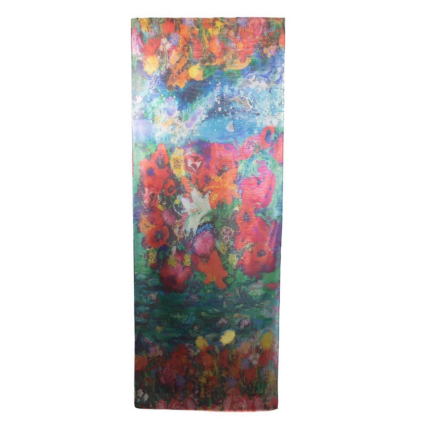Eșarfă damă cu fire strălucitoare, imprimeu flori multicolor, 182 x 70 cm