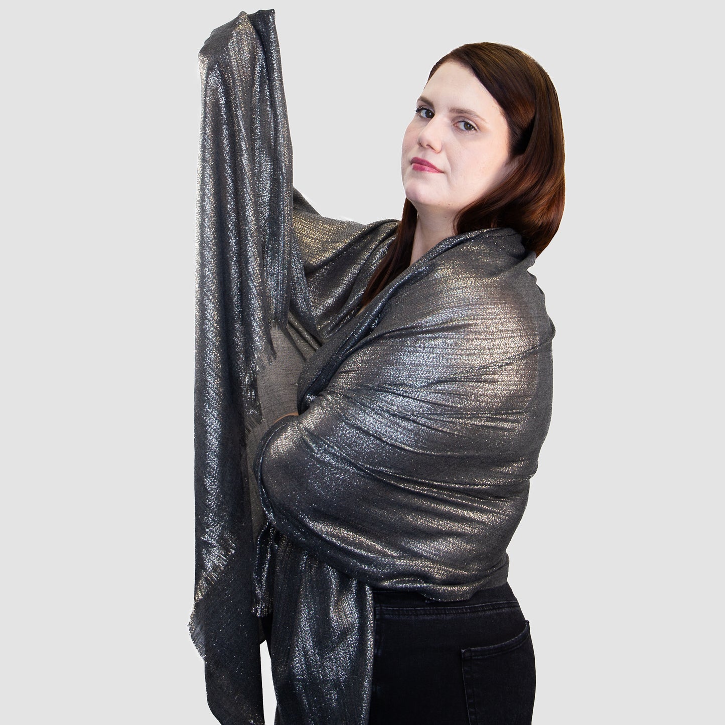 Eșarfă damă cu fire strălucitoare, Orion, 205 x 100 cm - Negru, Auriu