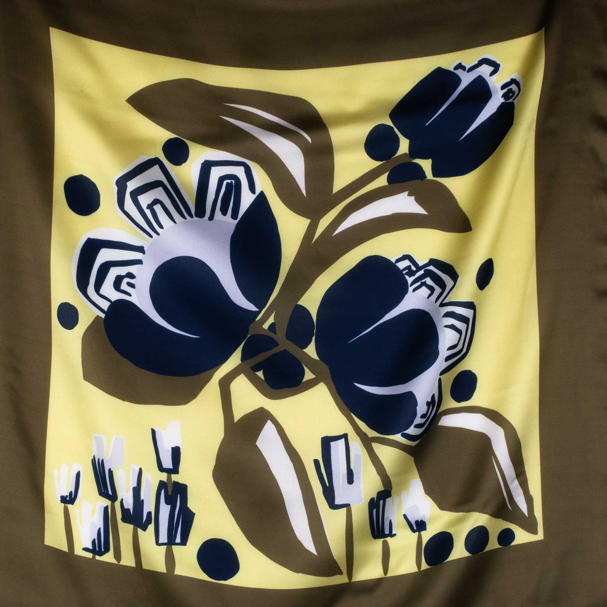 Eșarfă damă din mătase cu imprimeu abstract flowers, 60 x 60 cm - Autumn Vibes