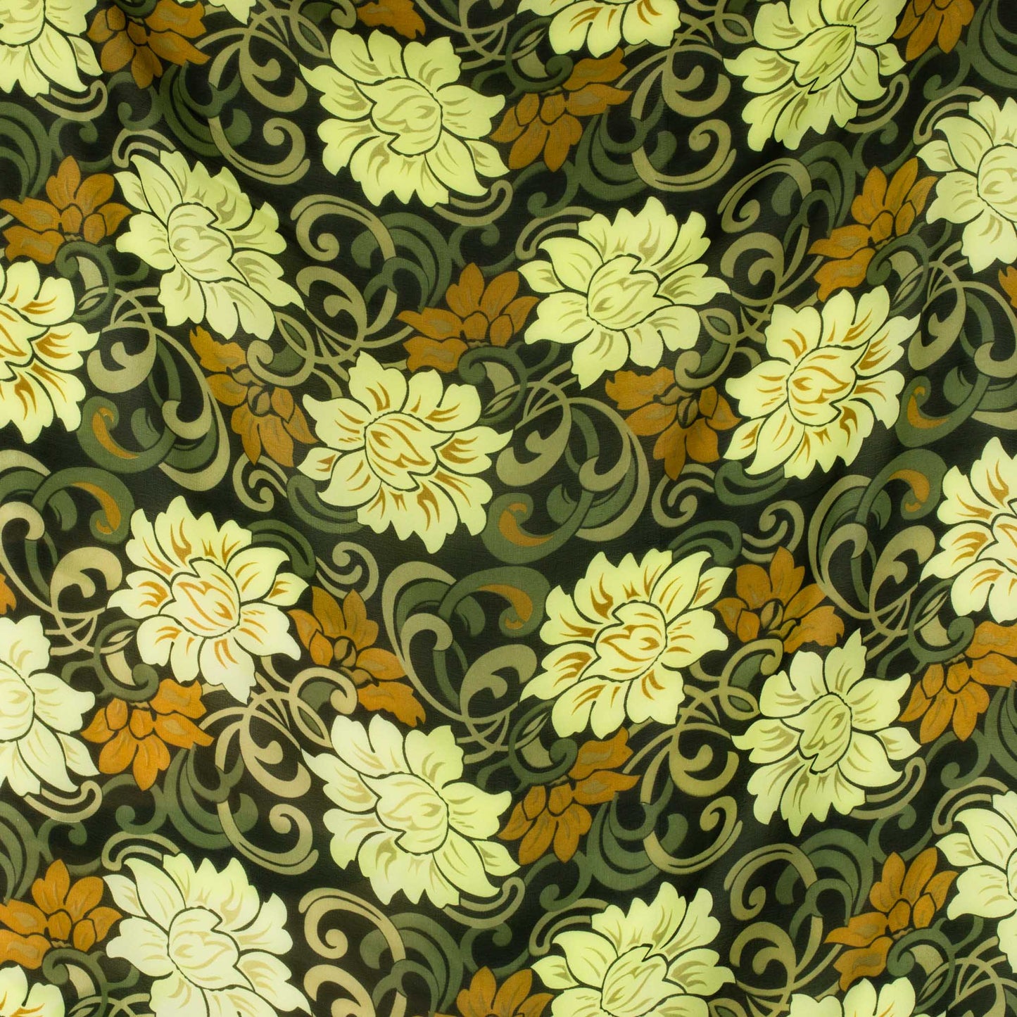 Eșarfă damă din mătase cu imprimeu floral abstract, 65 x 65 cm - Verde