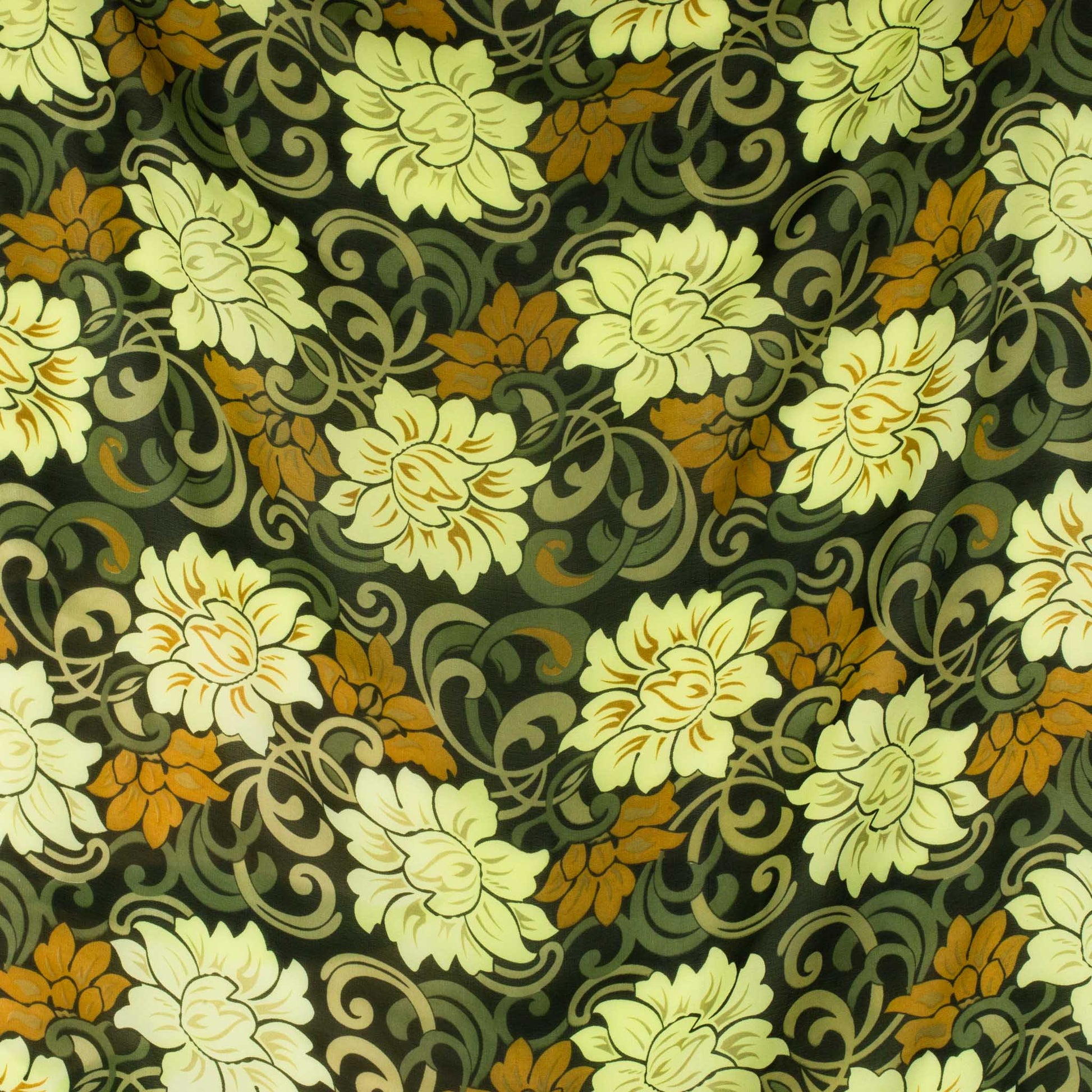 Eșarfă damă din mătase cu imprimeu floral abstract, 65 x 65 cm - Verde