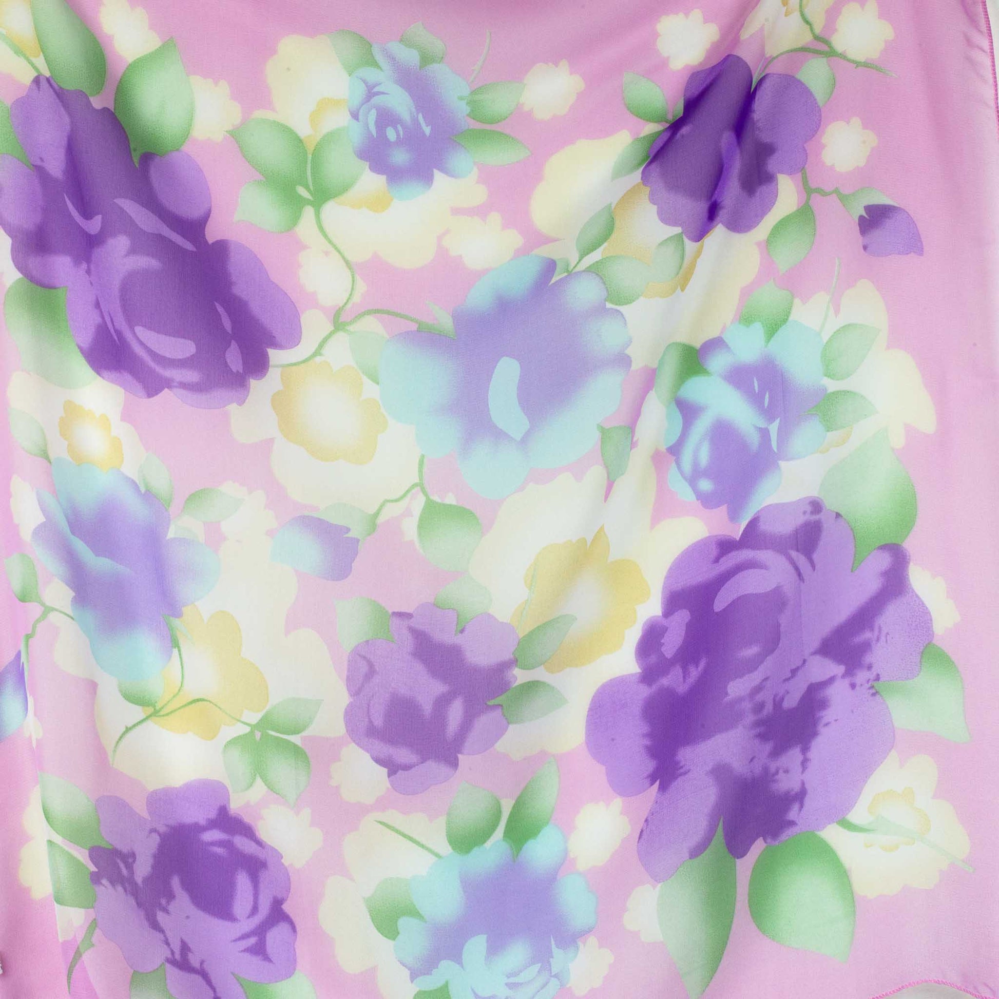 Eșarfă damă din mătase cu imprimeu floral , aspect pictat, 65 x 65 cm - Roz, Mov