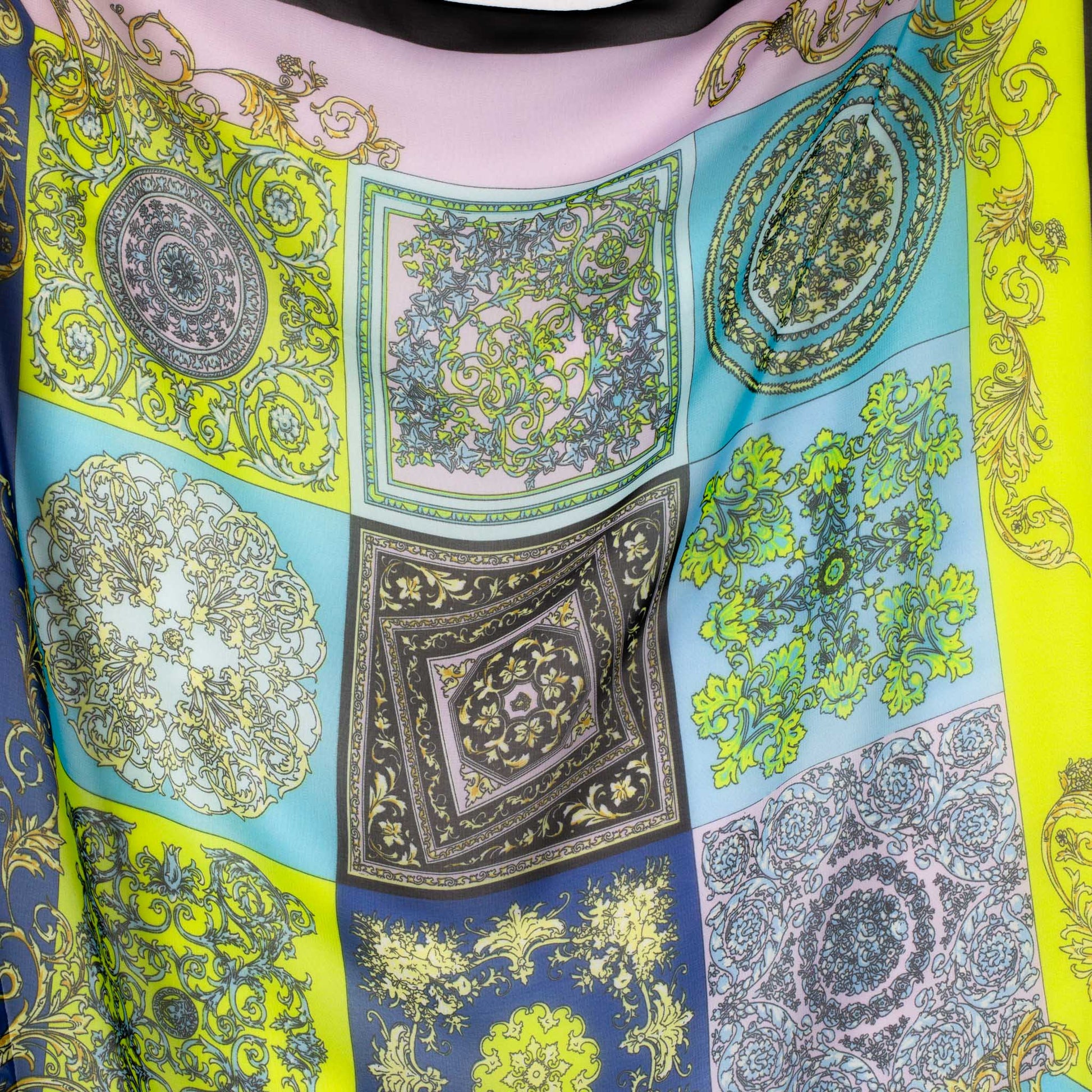 Eșarfă damă din mătase cu imprimeu oriental, 65 x 65 cm - Albastru Vibes