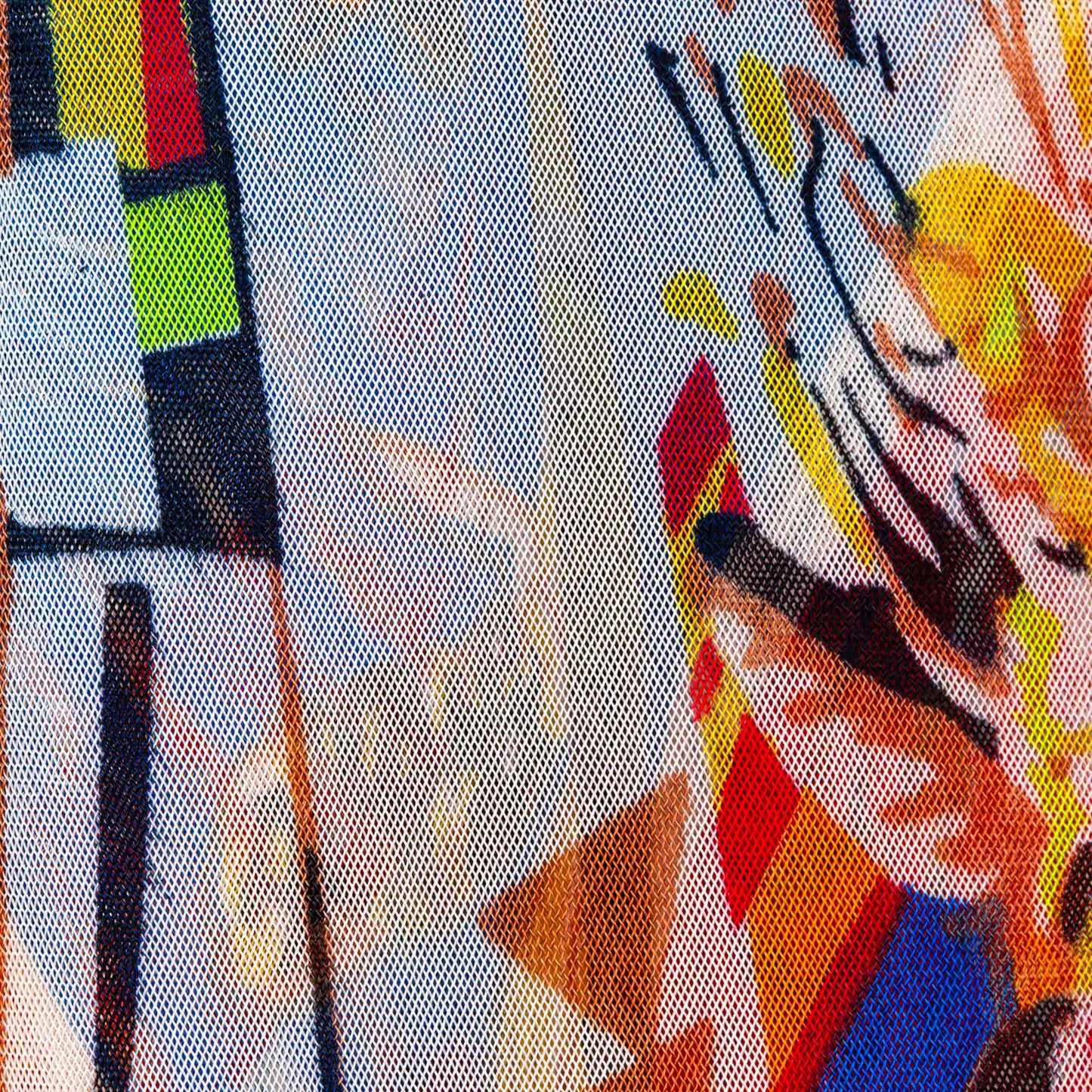 Eșarfă damă din mătase cu imprimeu tribal, 65 x 65 cm - Roșu, Albastru, Galben