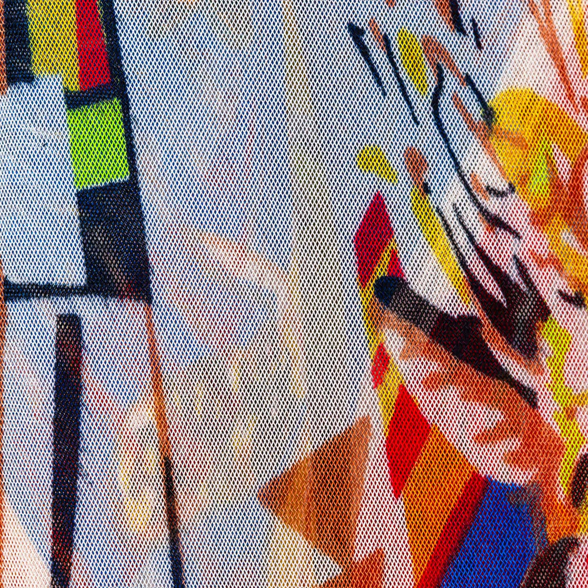 Eșarfă damă din mătase cu imprimeu tribal, 65 x 65 cm - Roșu, Albastru, Galben