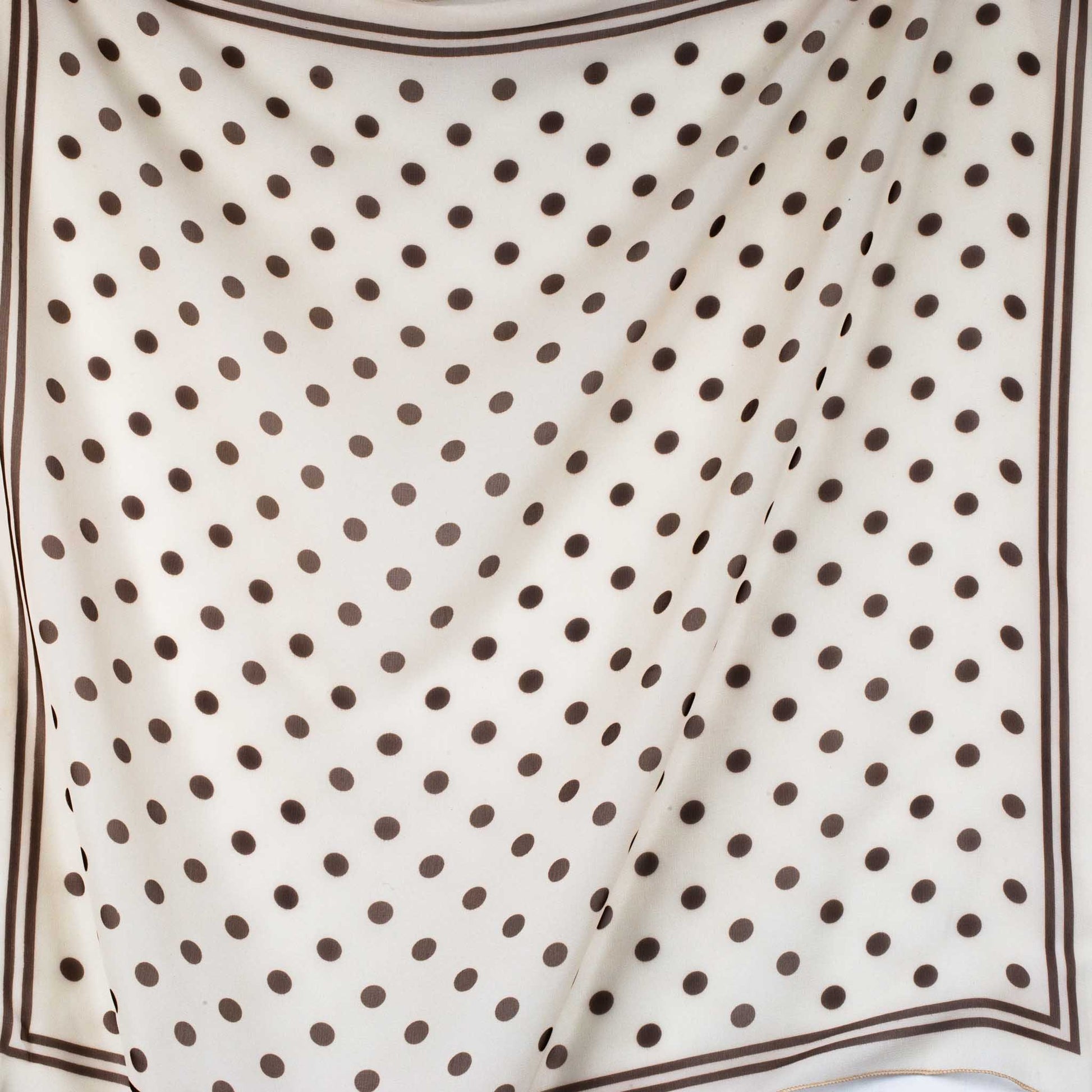 Eșarfă damă din mătase , imprimeu cu buline și dungi, 65 x 65 cm - Crem