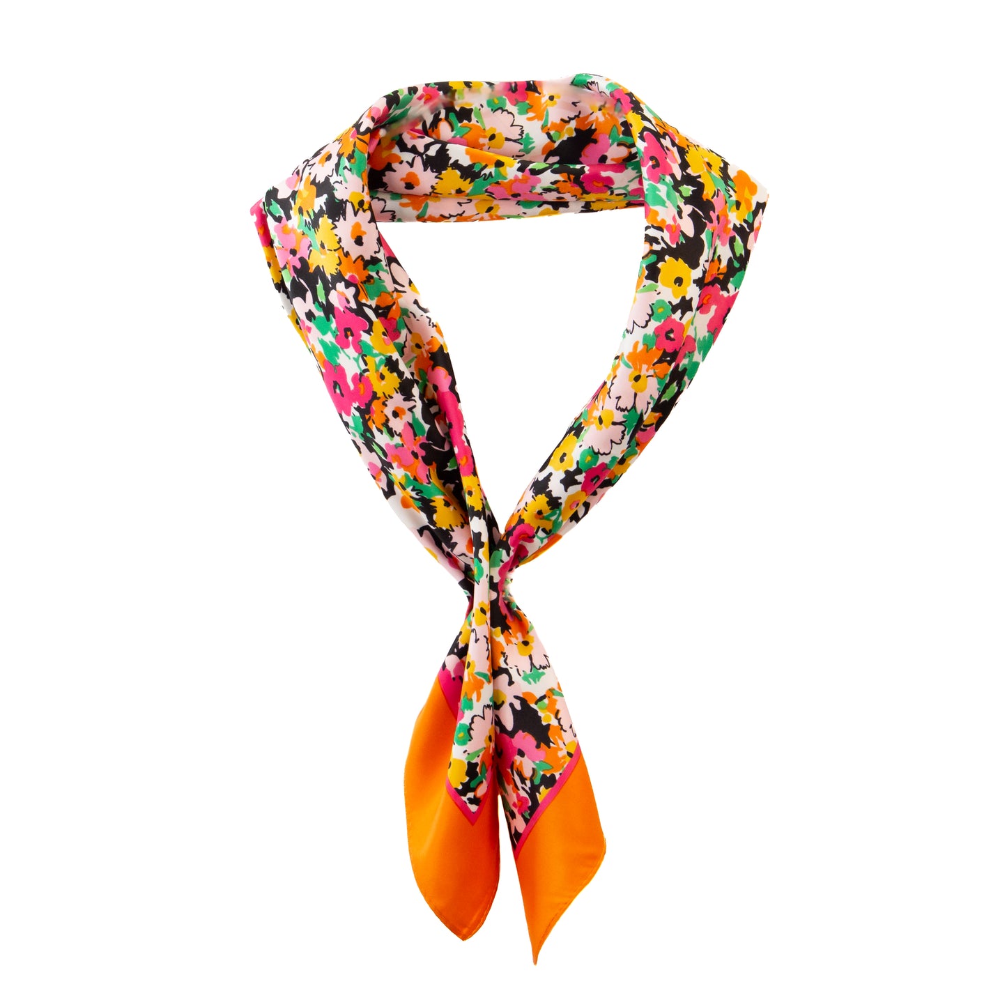 Eșarfă damă din satin, imprimeu cu flori multicolor, 71 x 71 cm