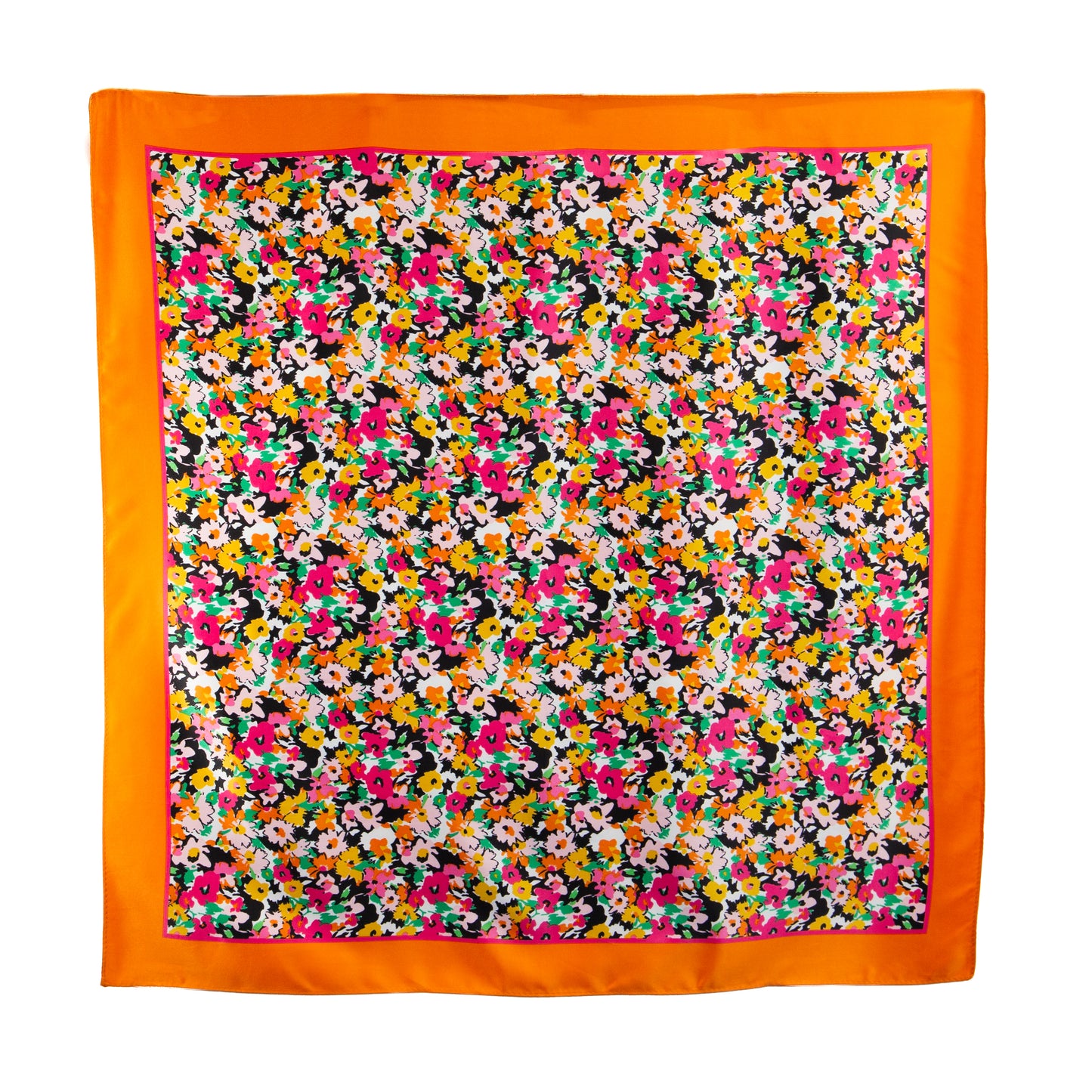 Eșarfă damă din satin, imprimeu cu flori multicolor, 71 x 71 cm
