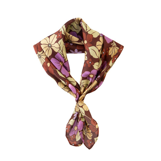 Eșarfă damă din satin, imprimeu floral sofisticat, 50 x 50 cm - Multicolor
