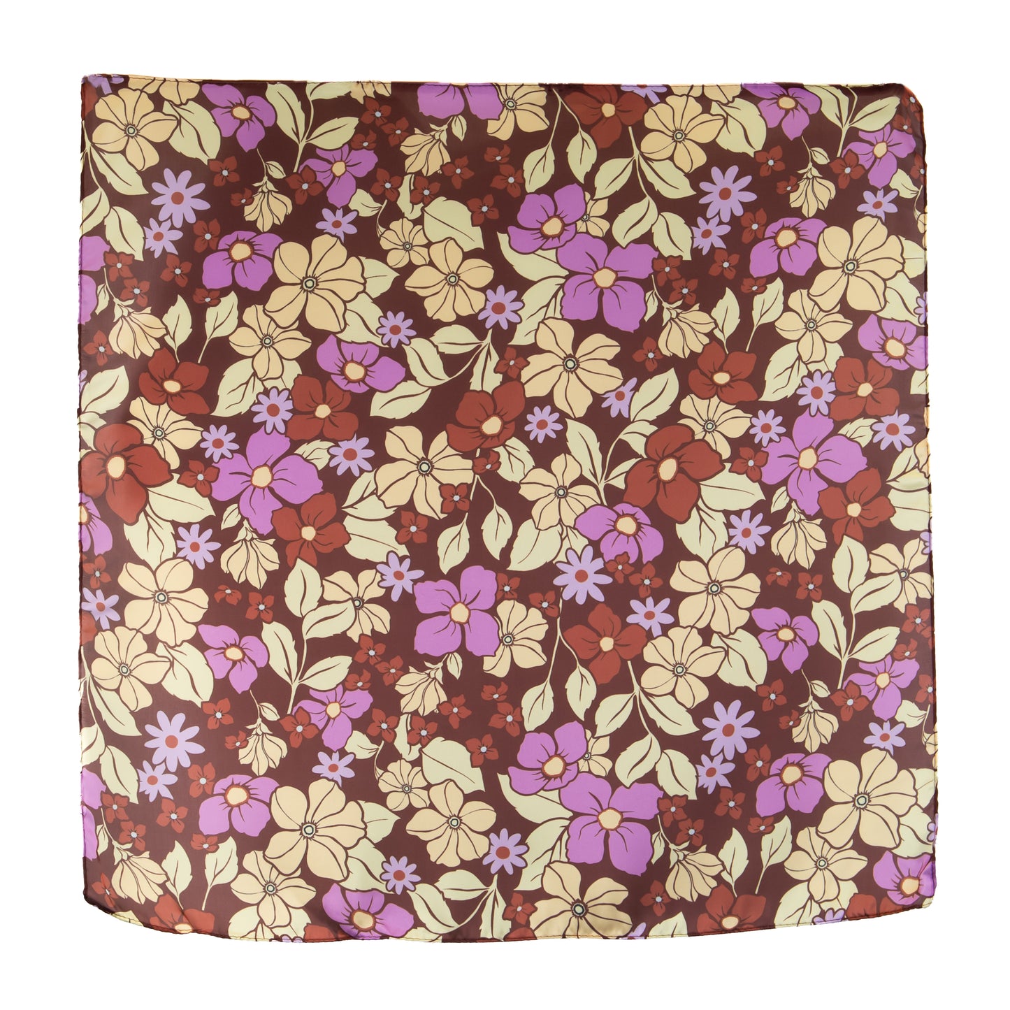 Eșarfă damă din satin, imprimeu floral sofisticat, 50 x 50 cm - Multicolor