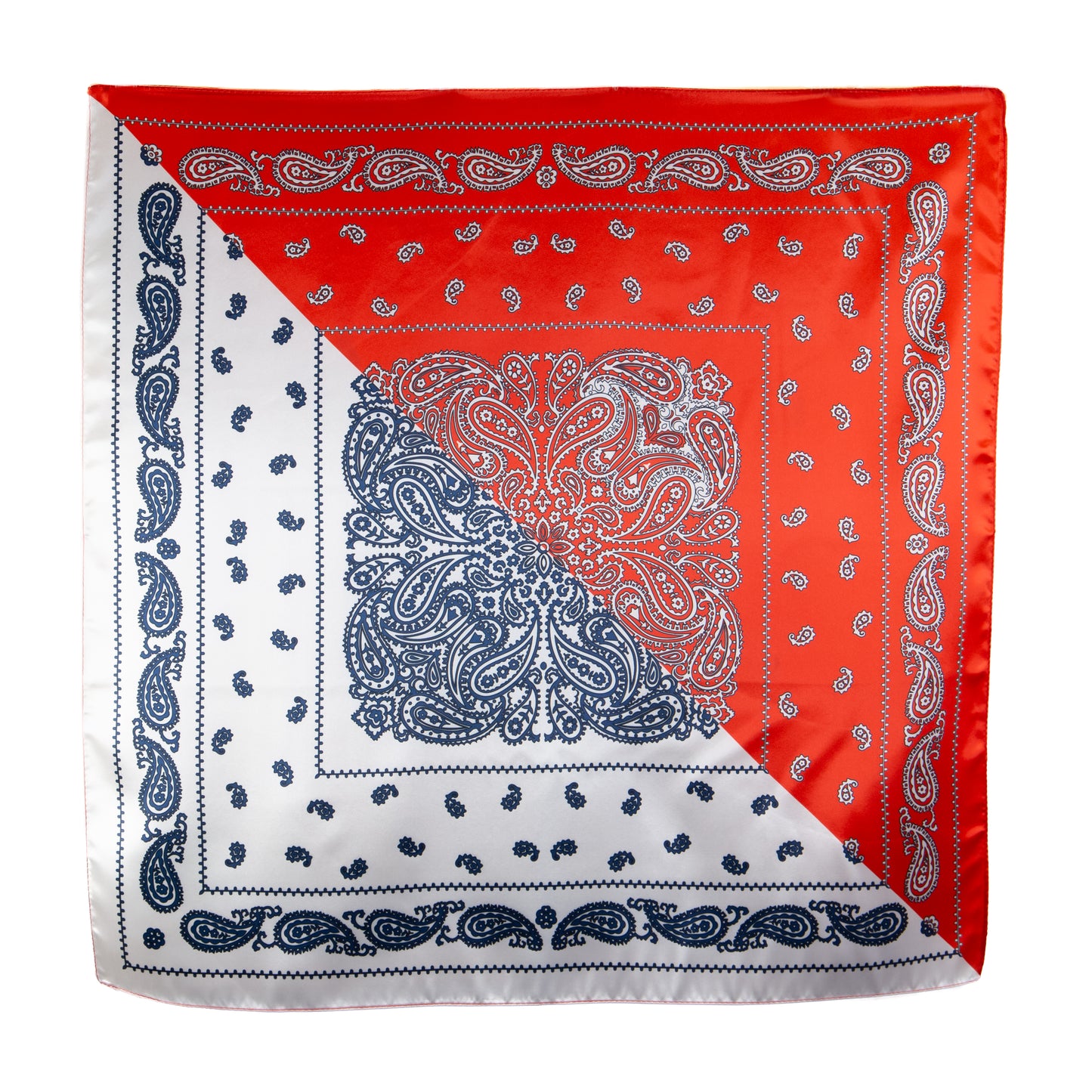 Eșarfă damă din satin, imprimeu paisley royal, 60 x 60 cm - Roșu, Alb