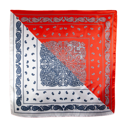 Eșarfă damă din satin, imprimeu paisley royal, 60 x 60 cm - Roșu, Alb
