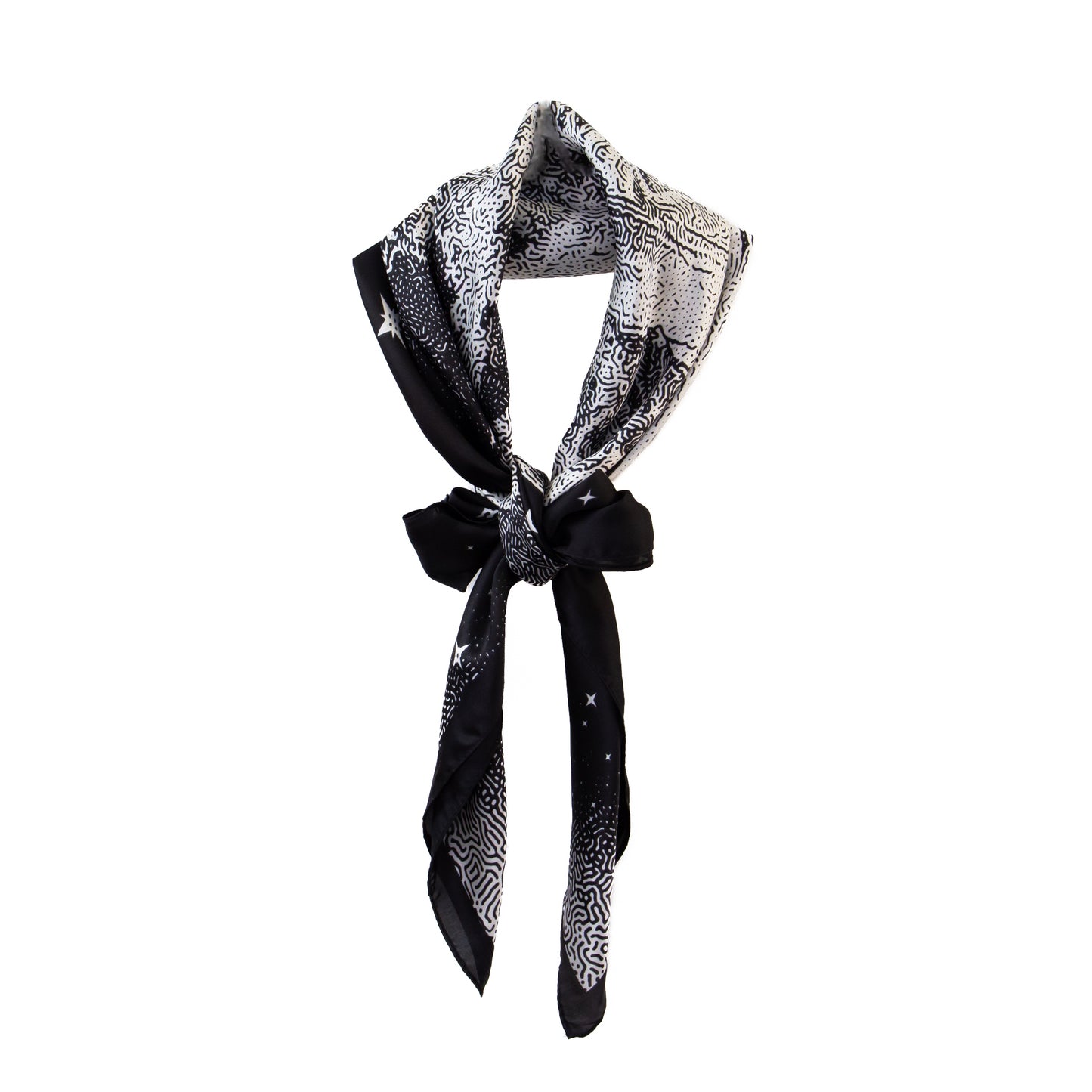 Eșarfă damă din satin, lună plină, 89 x 89 cm - Negru, Alb