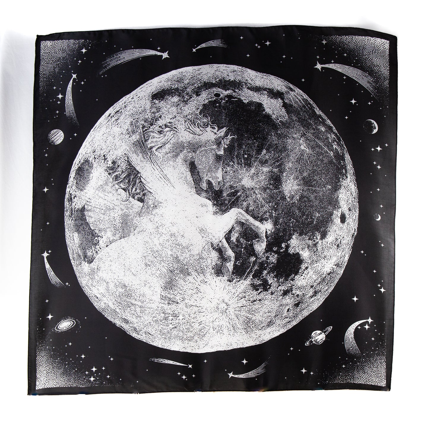 Eșarfă damă din satin, lună plină, 89 x 89 cm - Negru, Alb