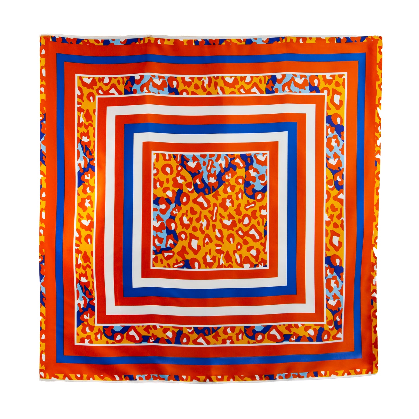 Eșarfă damă din satin, stil urban modern, 70 x 70 cm - Portocaliu, Albastru
