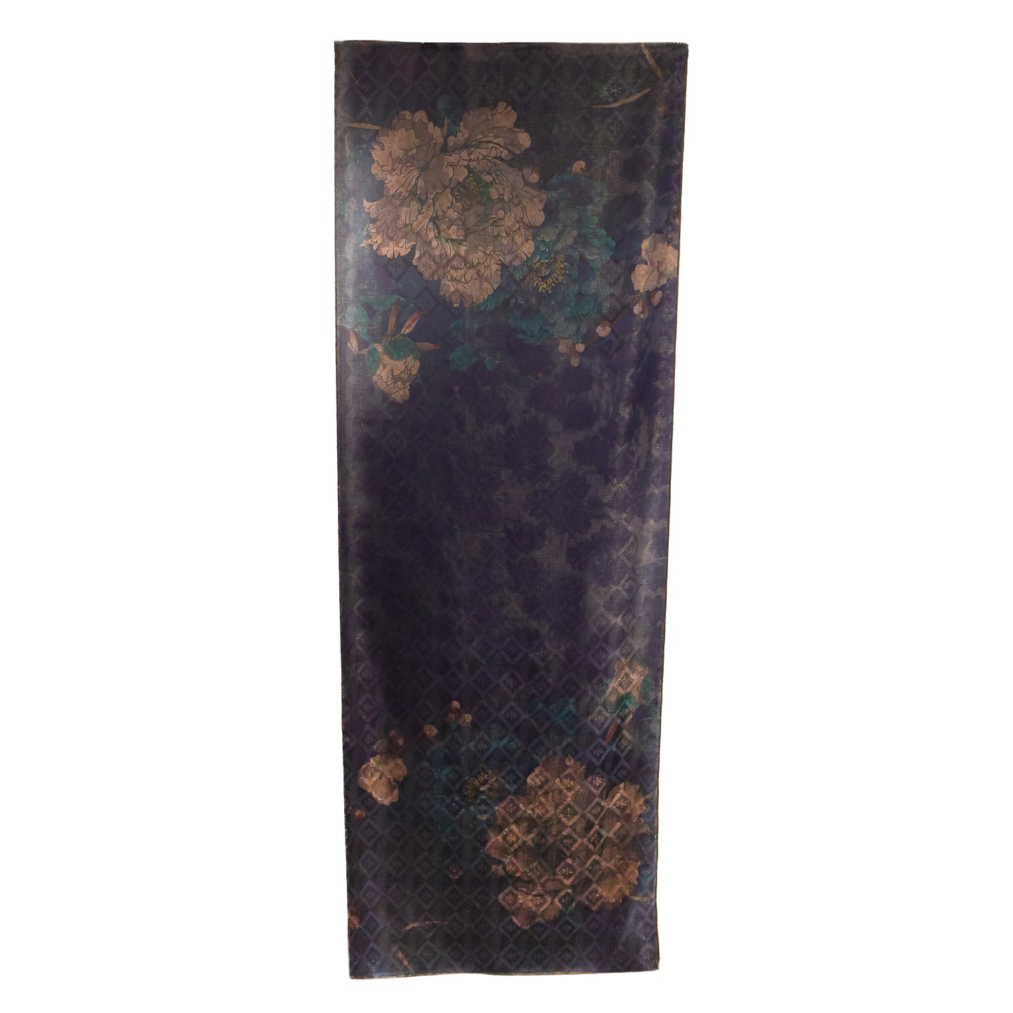 Eșarfă damă imprimeu față-verso cu fire strălucitoare, flori romantice și model geometric, 185 x 66 cm - Maro, Albastru