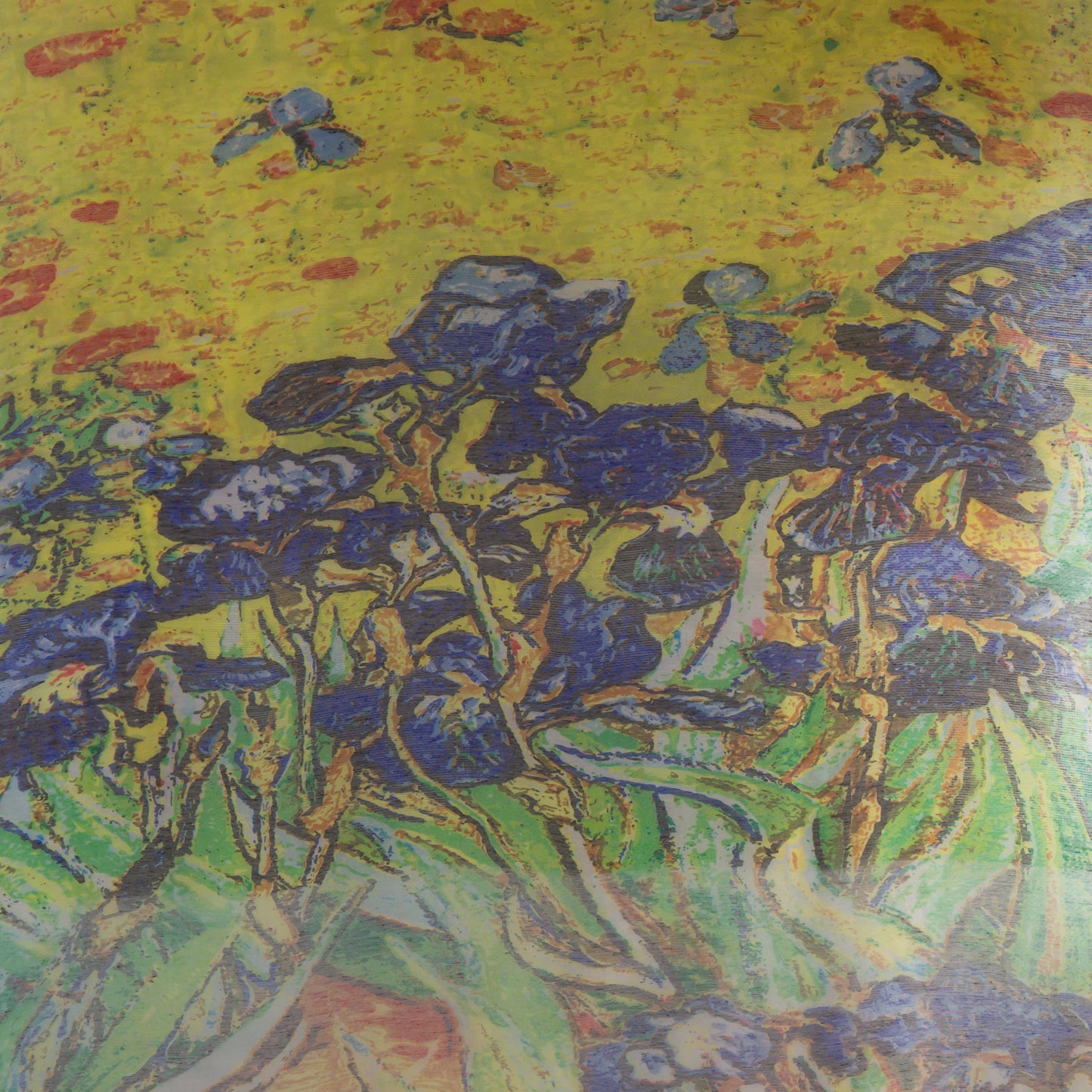 Eșarfă damă, imprimeu flori romantice, 185 x 70 cm - Albastru Galben