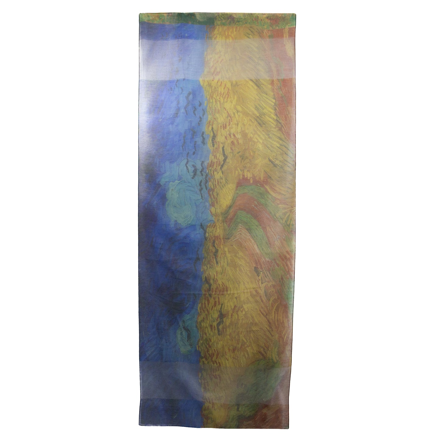 Eșarfă damă, imprimeu peisaj de câmpie, 195 x 70 cm - Albastru Galben