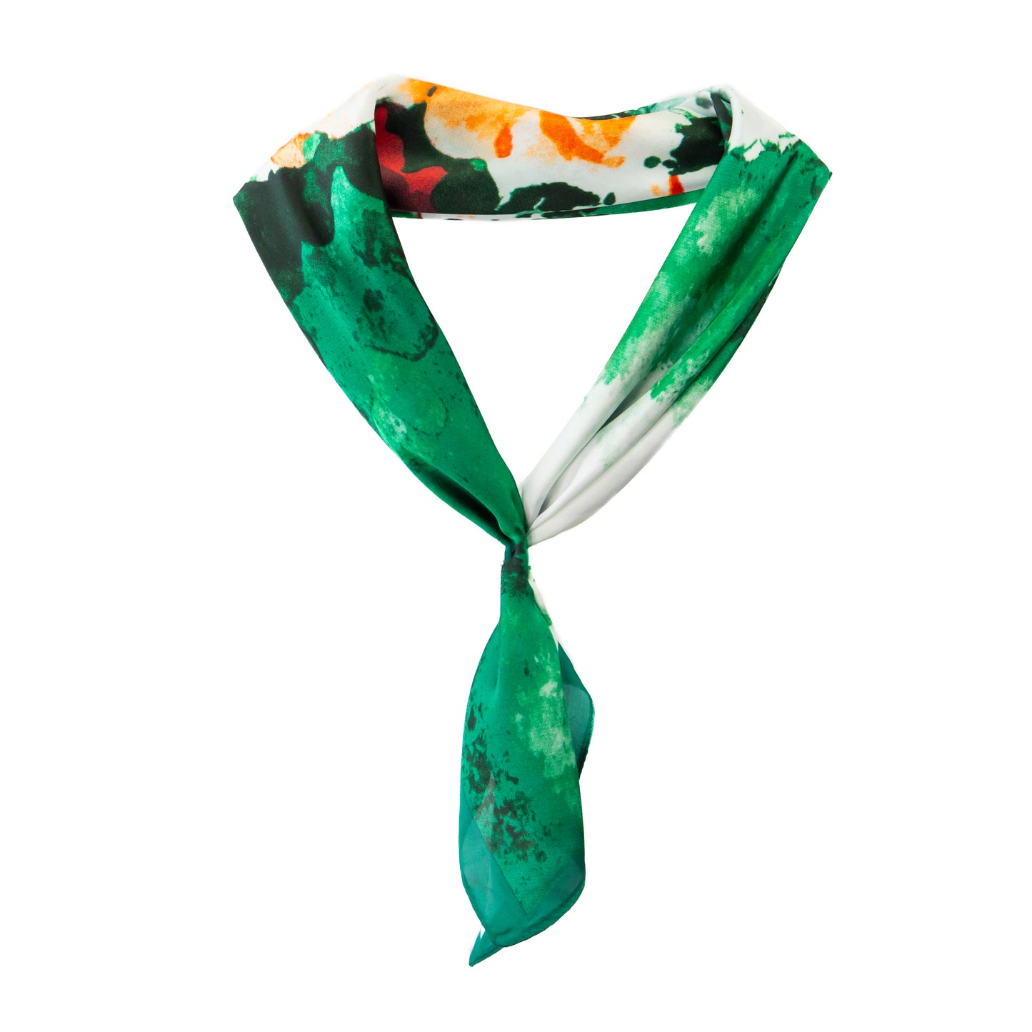 Eșarfă fină cu efect de mătase, artă florală, 68 x 68 cm - Verde