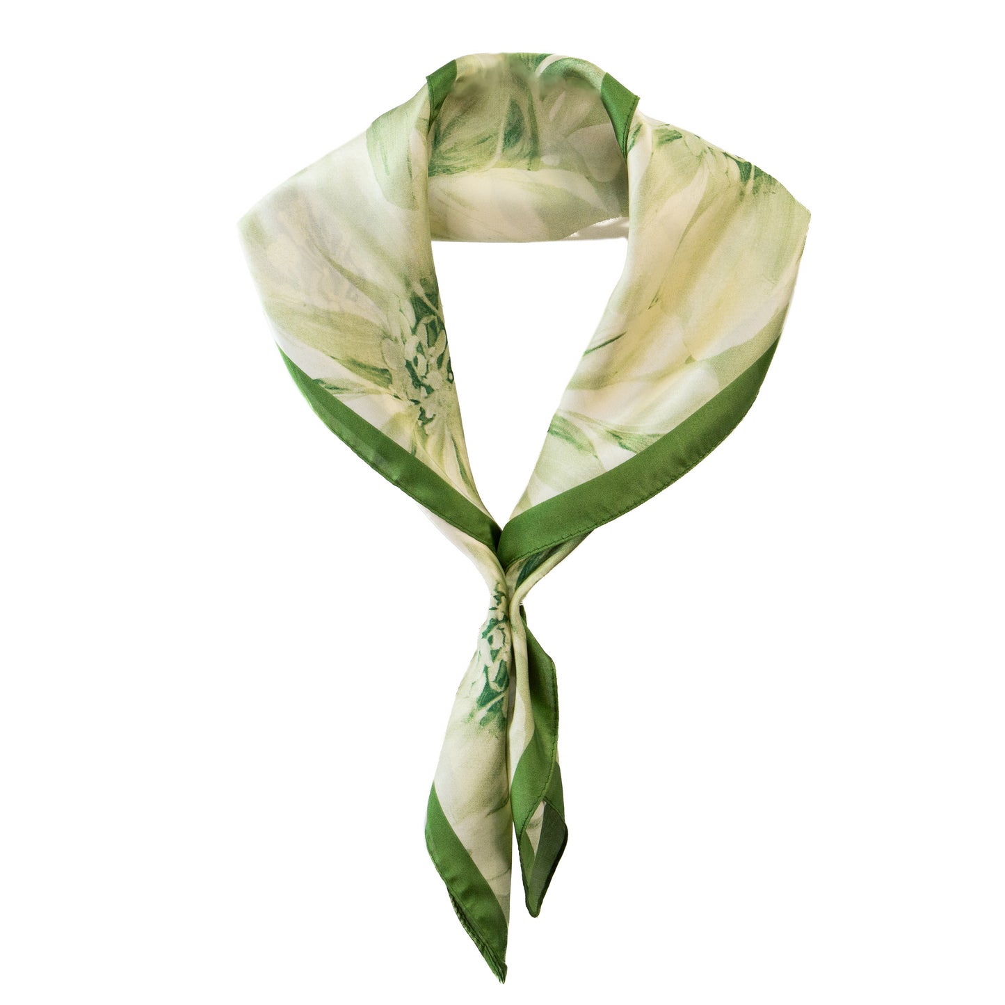 Eșarfă fină cu efect de mătase, compoziție florală, 68 x 68 cm - Verde