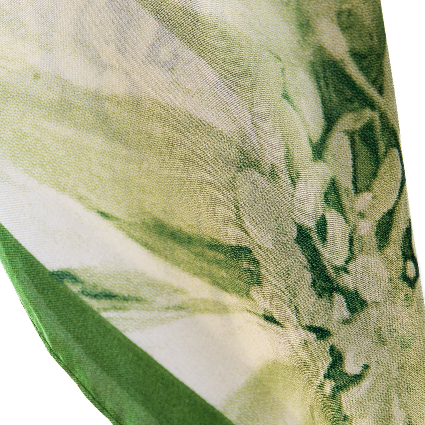 Eșarfă fină cu efect de mătase, compoziție florală, 68 x 68 cm - Verde