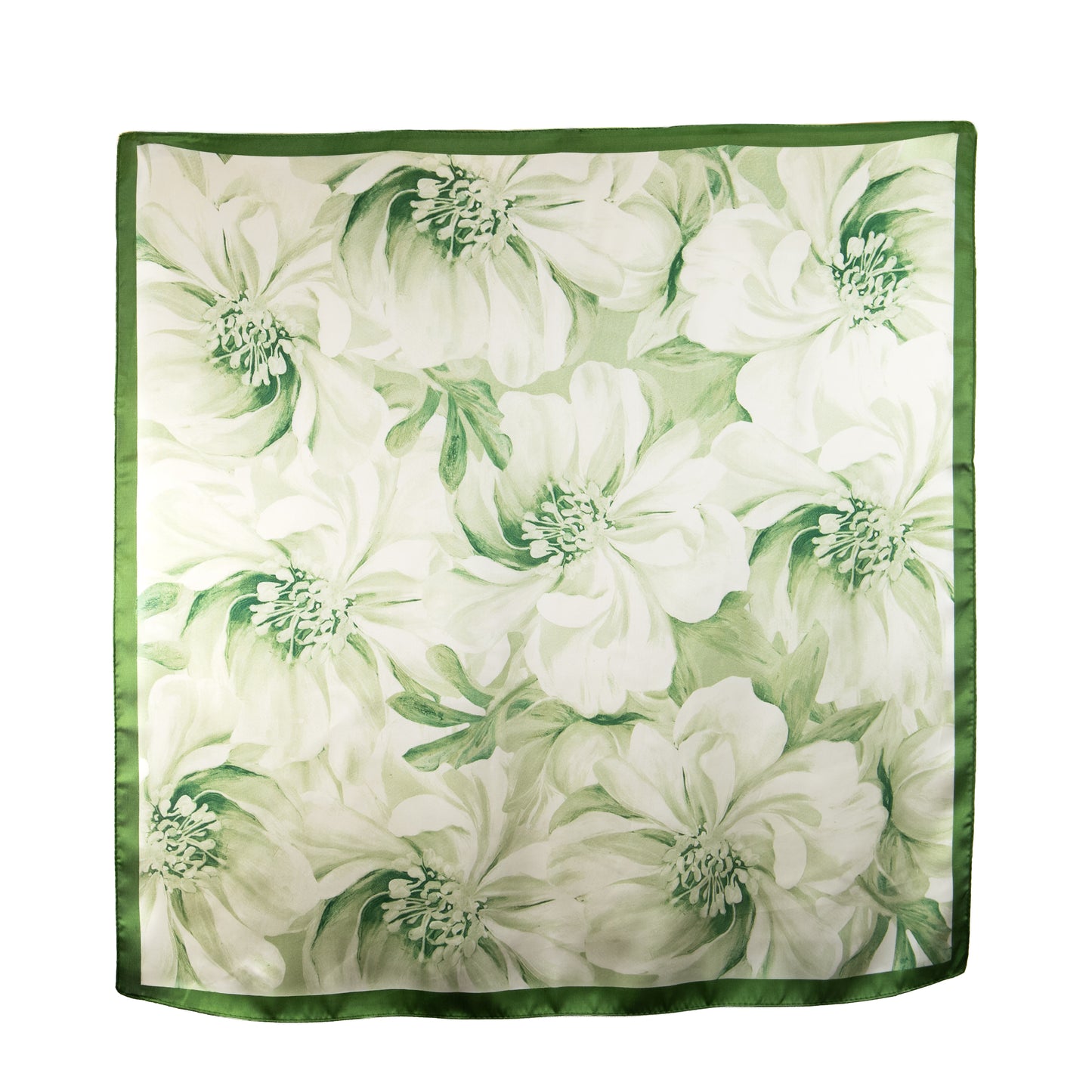 Eșarfă fină cu efect de mătase, compoziție florală, 68 x 68 cm - Verde