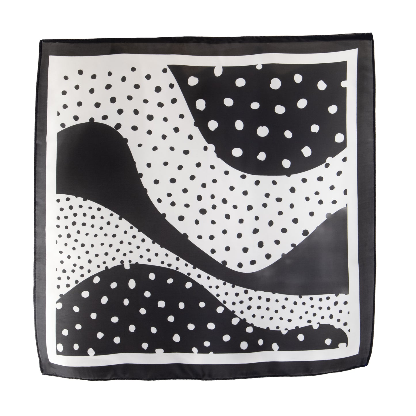Eșarfă fină cu efect de mătase cu buline în valuri, 51 x 51 cm - Negru, Alb