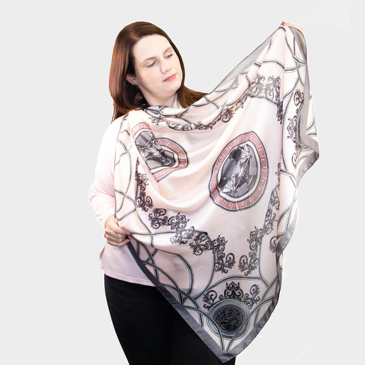 Eșarfă fină cu efect de mătase cu design aristocratic, 180 x 92 cm - Roz, Gri