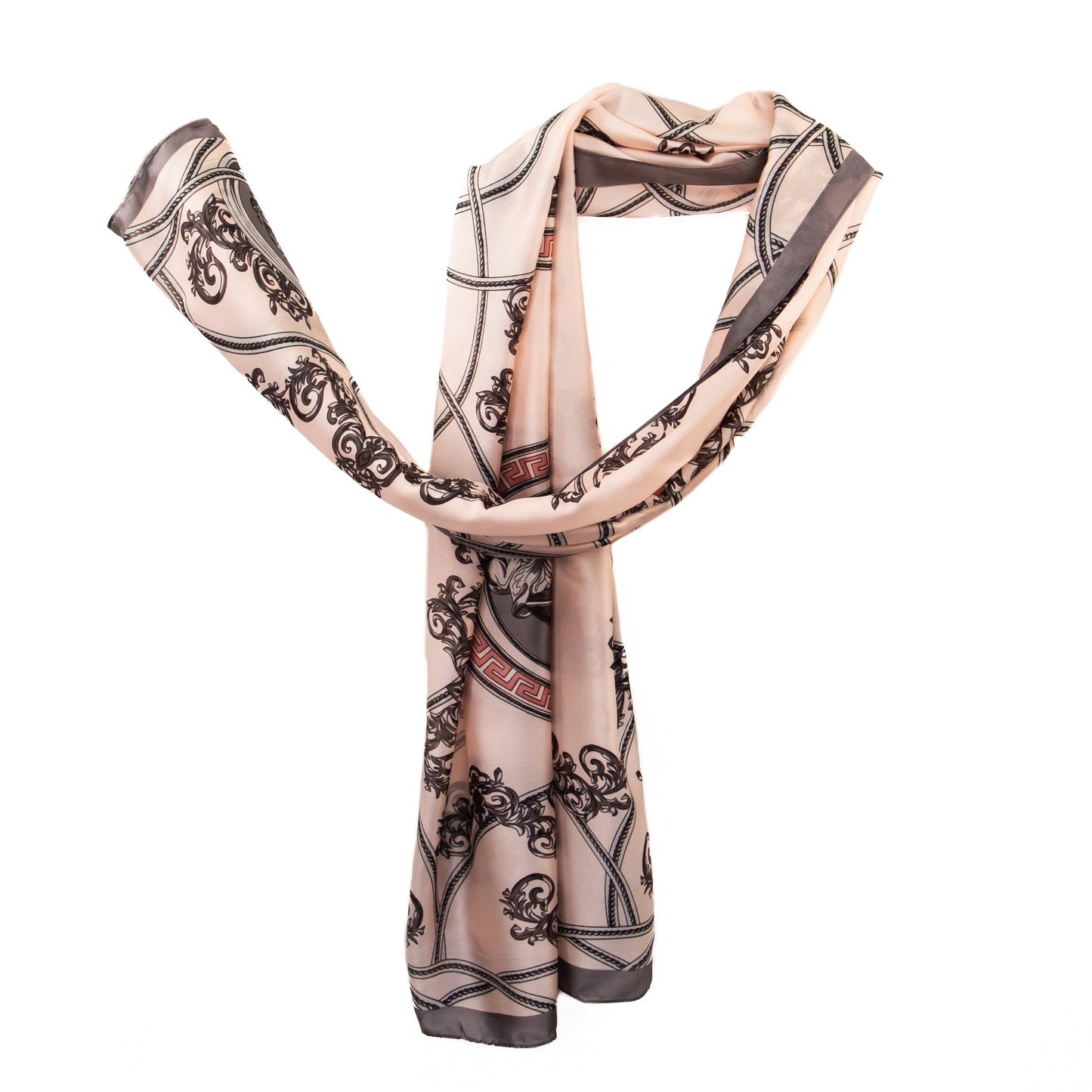 Eșarfă fină cu efect de mătase cu design aristocratic, 180 x 92 cm - Roz, Gri