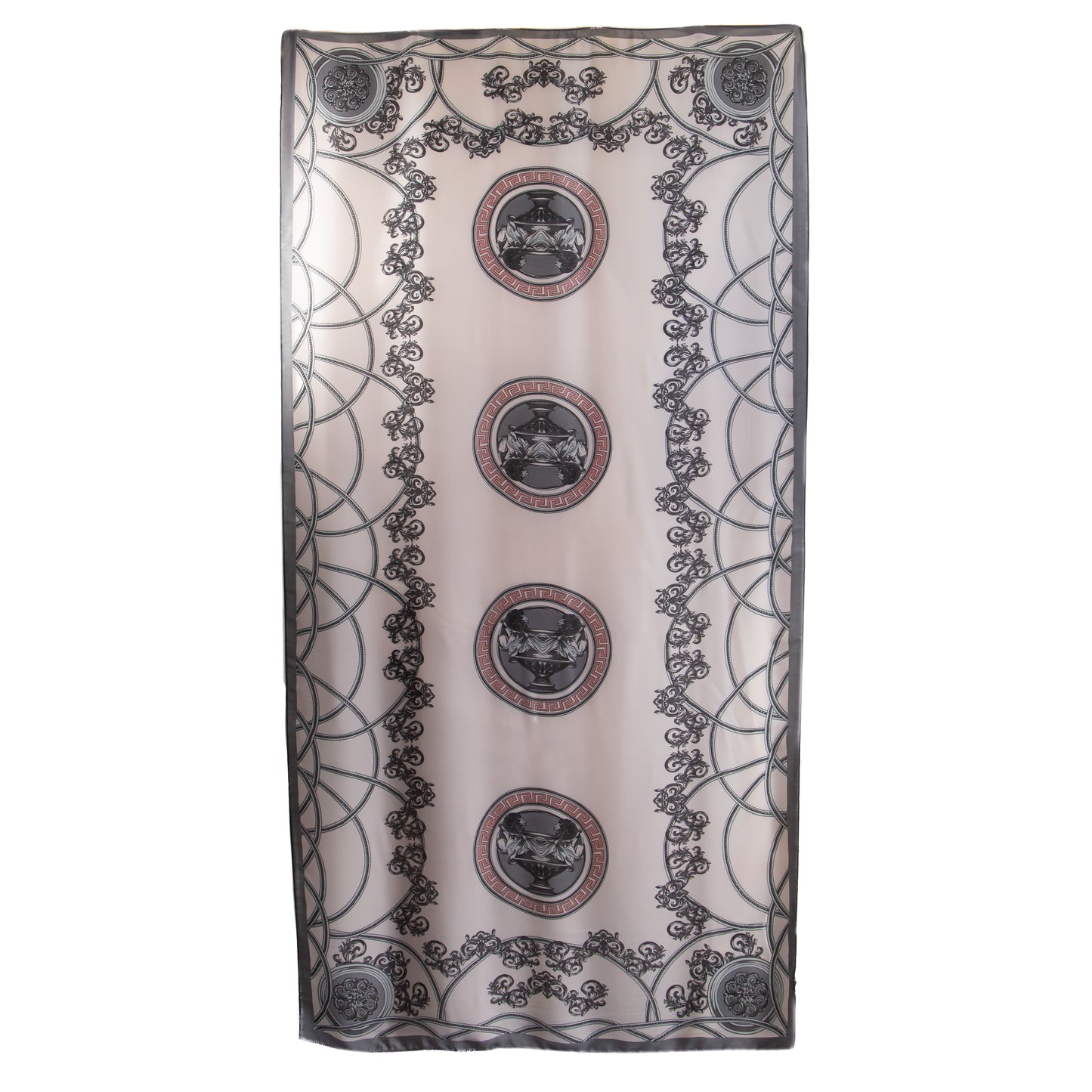 Eșarfă fină cu efect de mătase cu design aristocratic, 180 x 92 cm - Roz, Gri