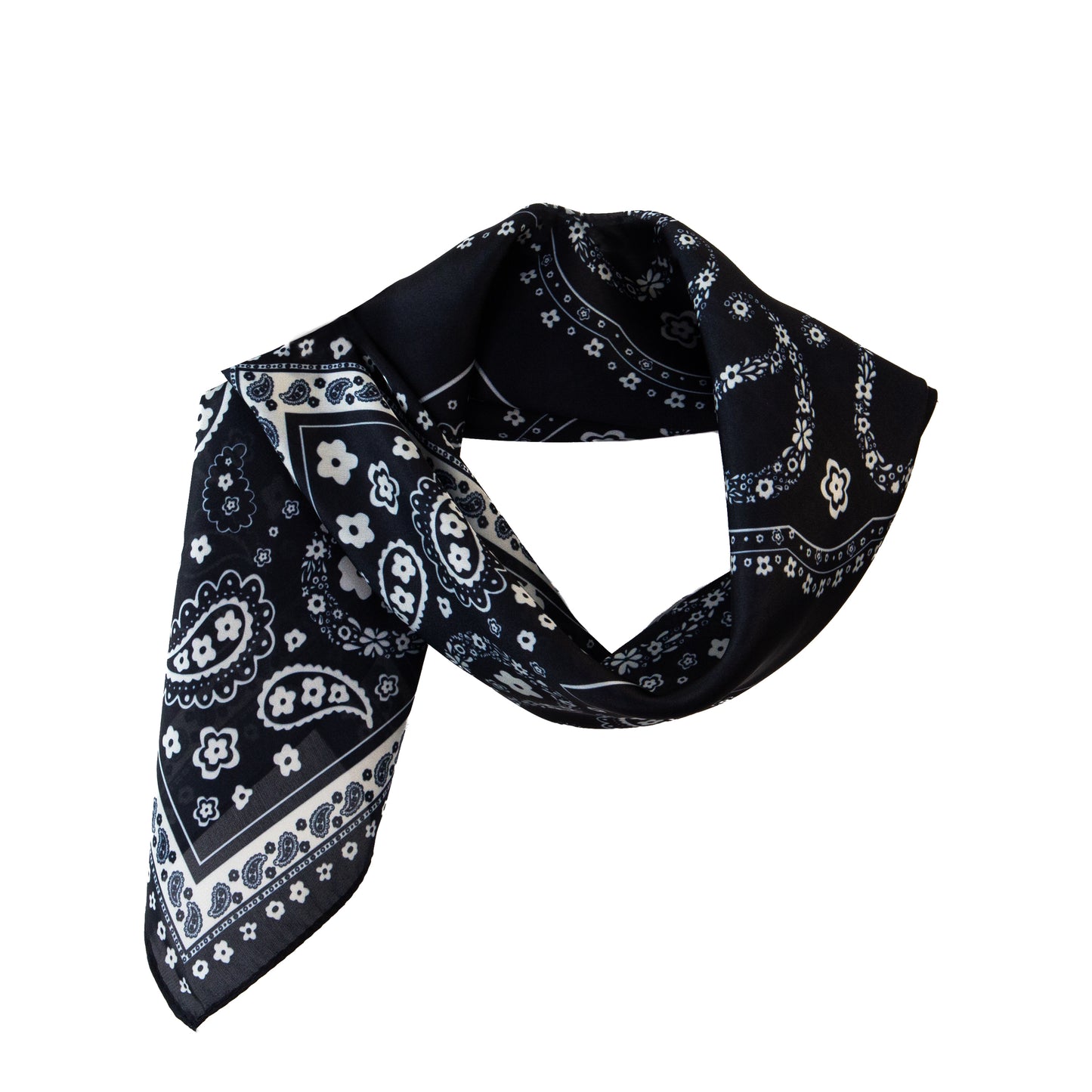 Eșarfă fină cu efect de mătase cu motive paisley garden, 50 x 50 cm - Negru, Alb