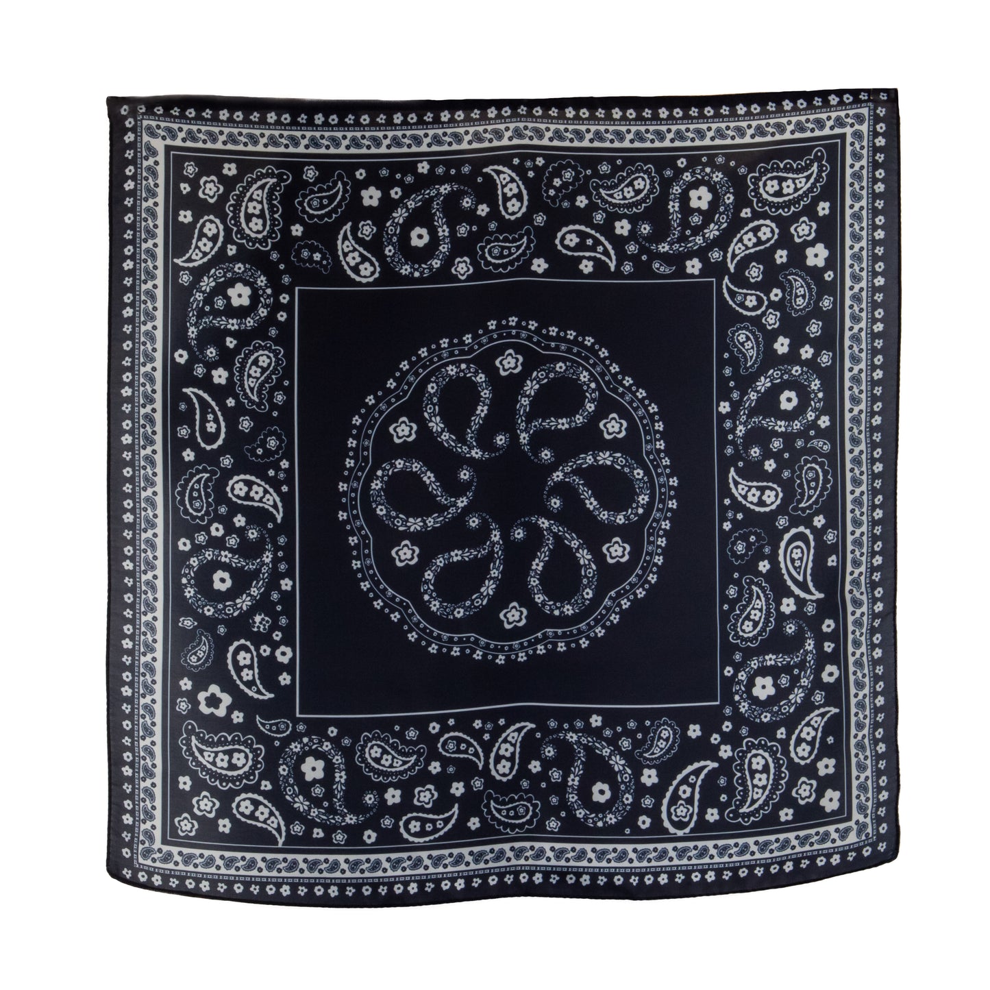 Eșarfă fină cu efect de mătase cu motive paisley garden, 50 x 50 cm - Negru, Alb