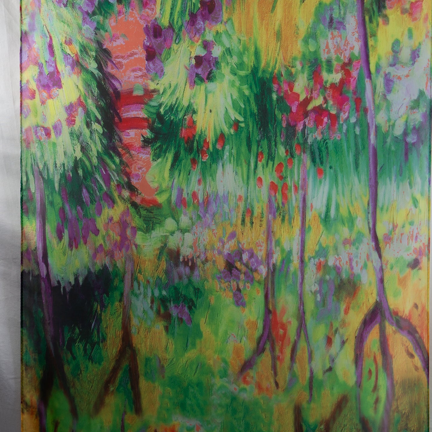 Eșarfă fină cu efect de mătase, grădină inflorită, 194 x 65 cm - Multicolor