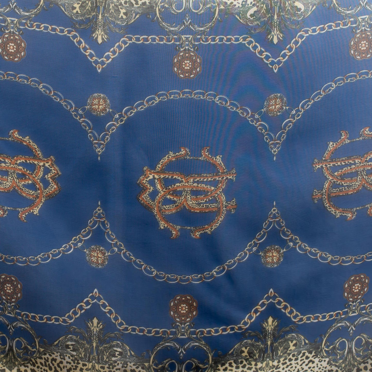 Eșarfă fină cu efect de mătase, imprimeu animal print royal, 160 x 45 cm - Albastru