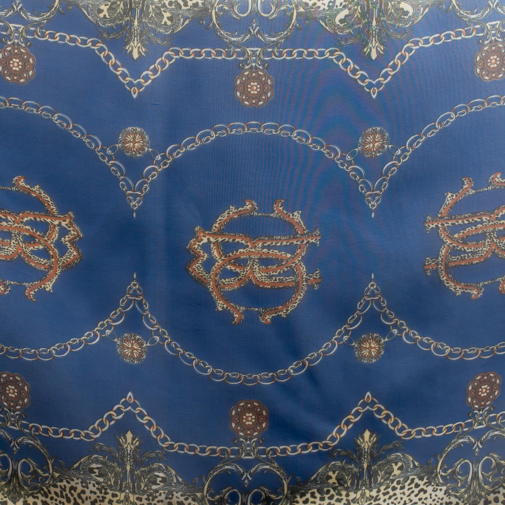 Eșarfă fină cu efect de mătase, imprimeu animal print royal, 160 x 45 cm - Albastru