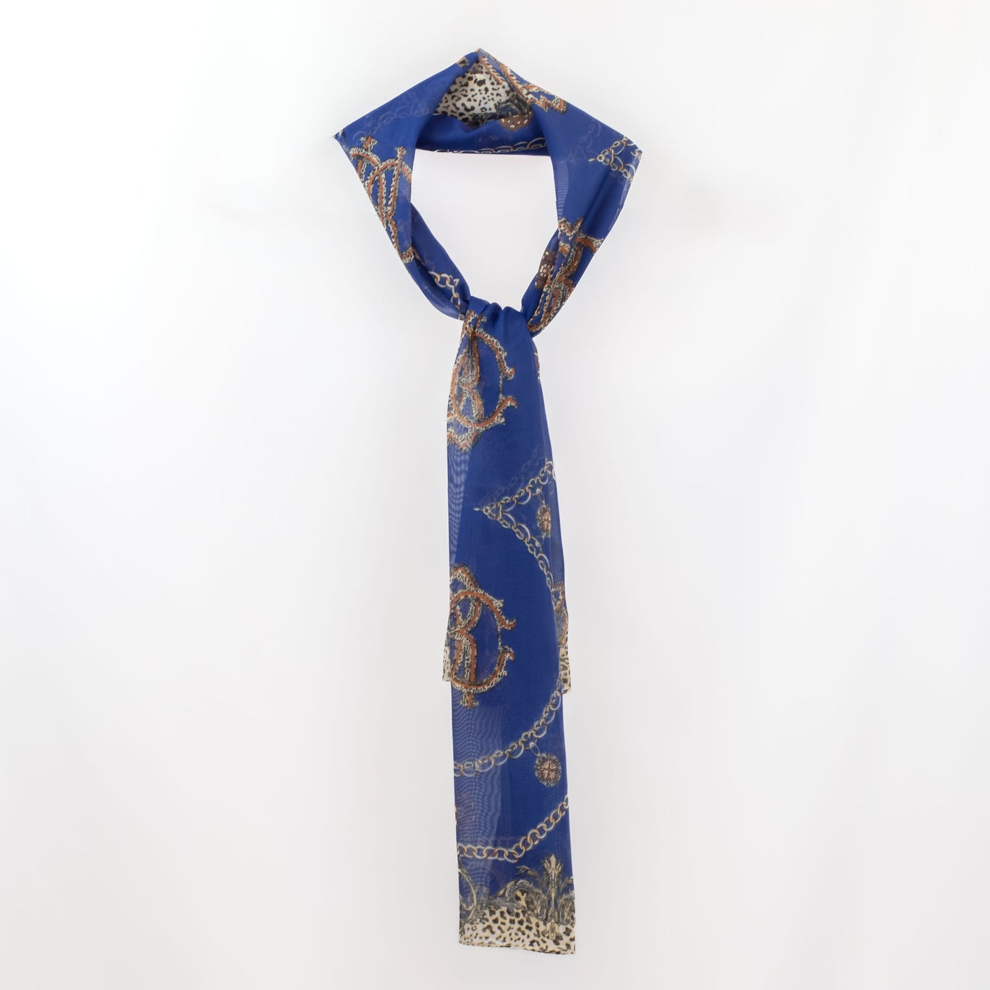 Eșarfă fină cu efect de mătase, imprimeu animal print royal, 160 x 45 cm - Albastru