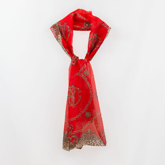 Eșarfă fină cu efect de mătase, imprimeu animal print royal, 160 x 45 cm - Roșu